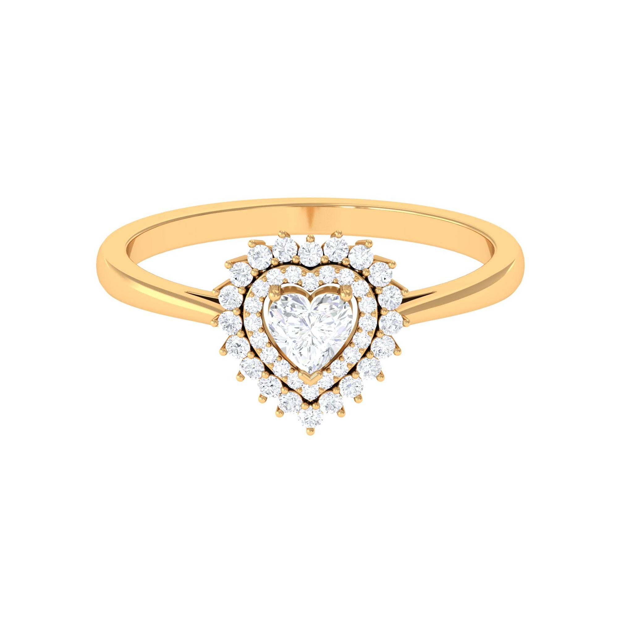 Heart Shape Zircon Statement Engagement Ring with Double Halo Zircon - ( AAAA ) - Quality - Rosec Jewels