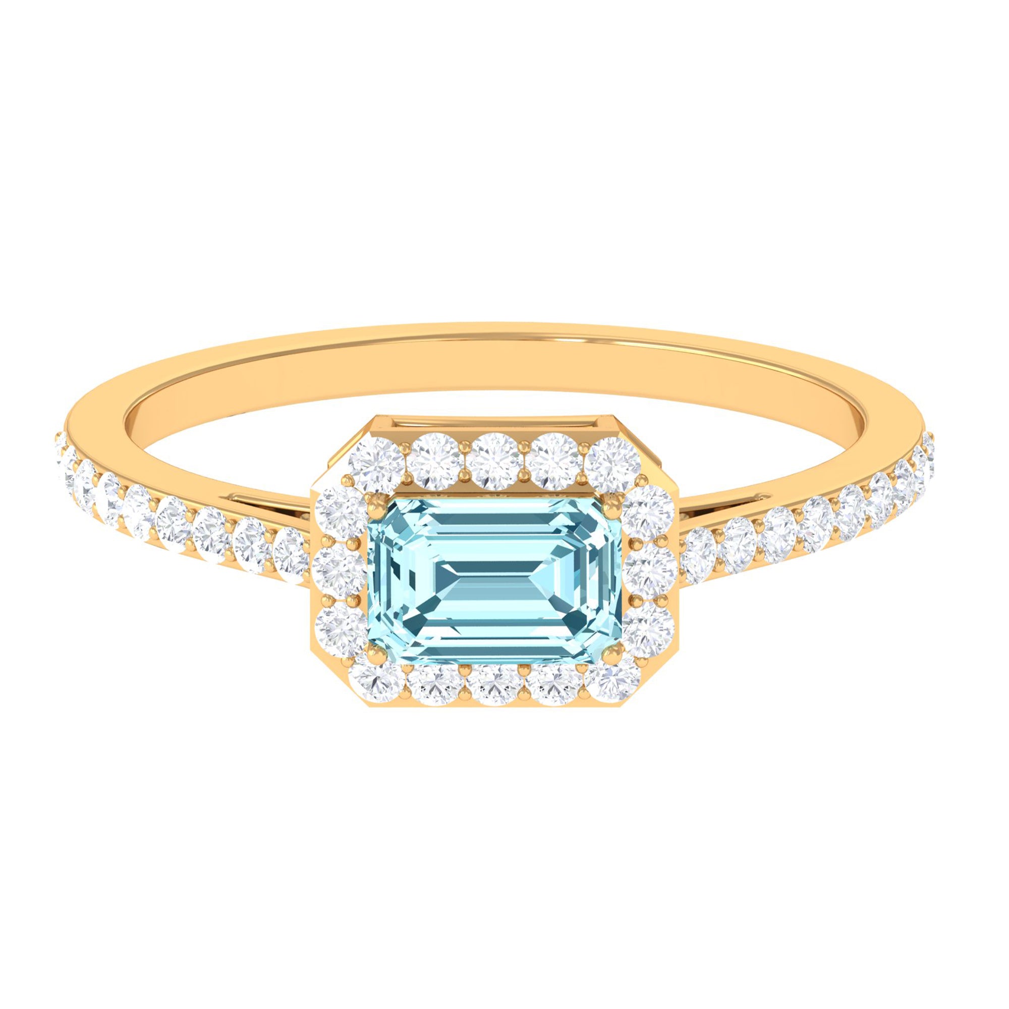 Real Aquamarine Engagement Ring with Diamond Halo Aquamarine - ( AAA ) - Quality - Rosec Jewels