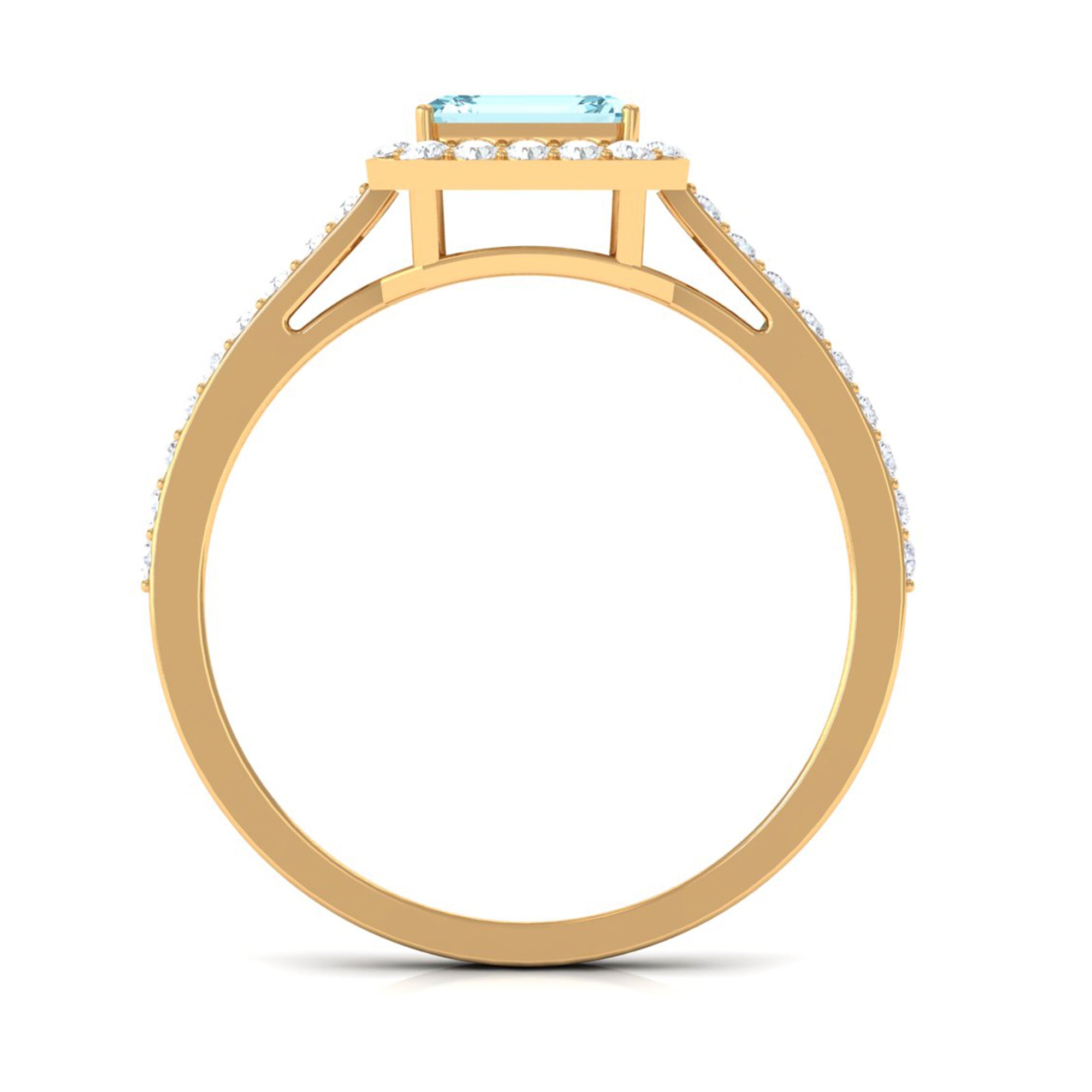 Real Aquamarine Engagement Ring with Diamond Halo Aquamarine - ( AAA ) - Quality - Rosec Jewels