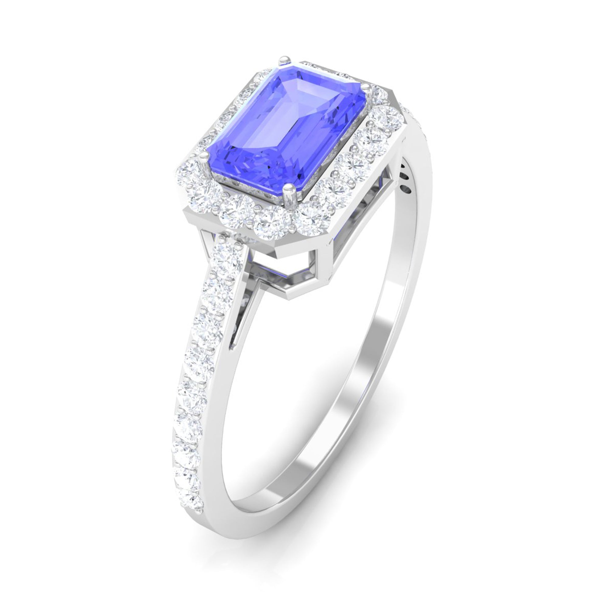 Tanzanite East West Engagement Ring with Diamond Accent Tanzanite - ( AAA ) - Quality - Rosec Jewels