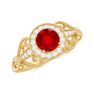 Vintage Created Ruby Diamond Engagement Ring Lab Created Ruby - ( AAAA ) - Quality - Rosec Jewels