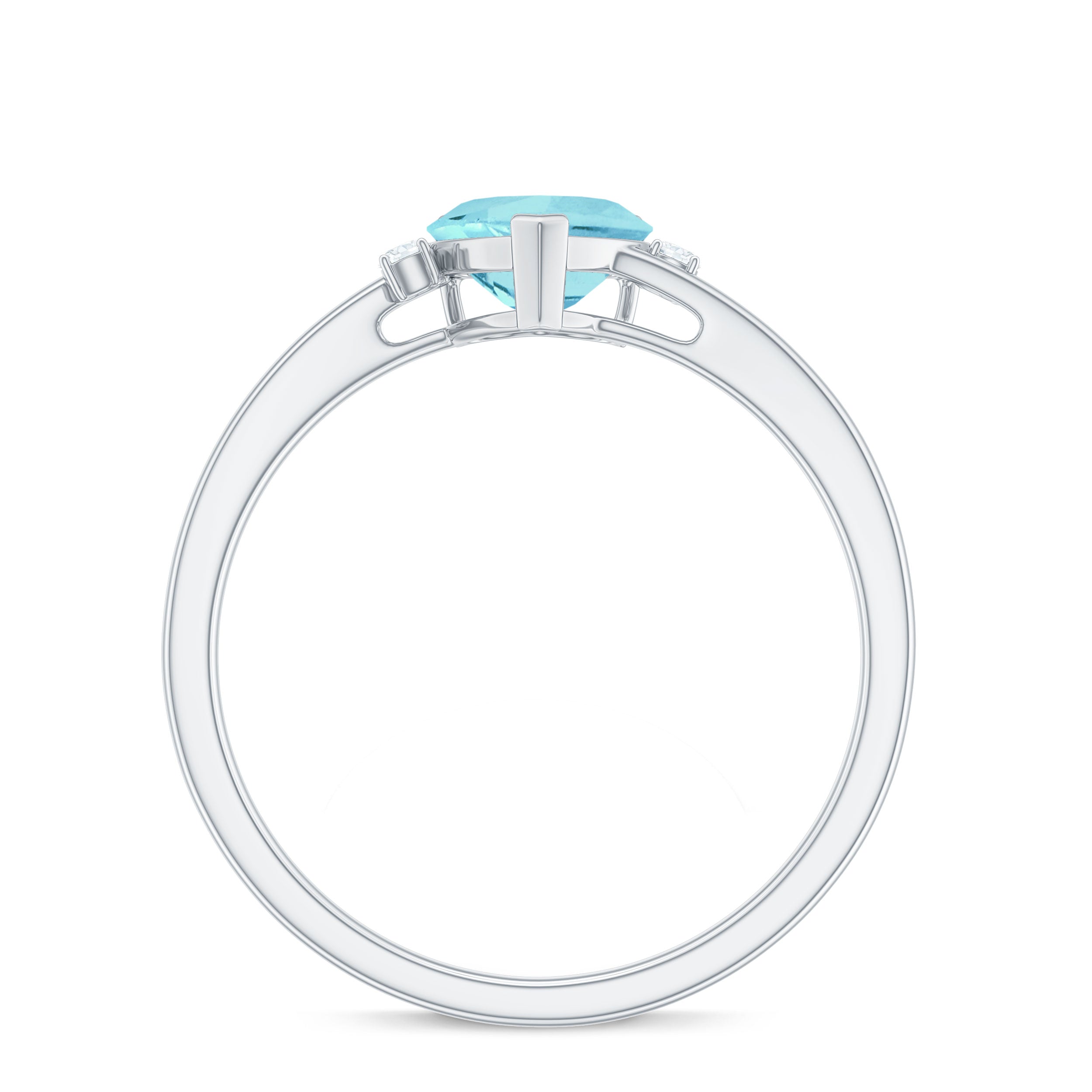 Heart Shape Sky Blue Topaz Solitaire Promise Ring with Diamond Sky Blue Topaz - ( AAA ) - Quality - Rosec Jewels