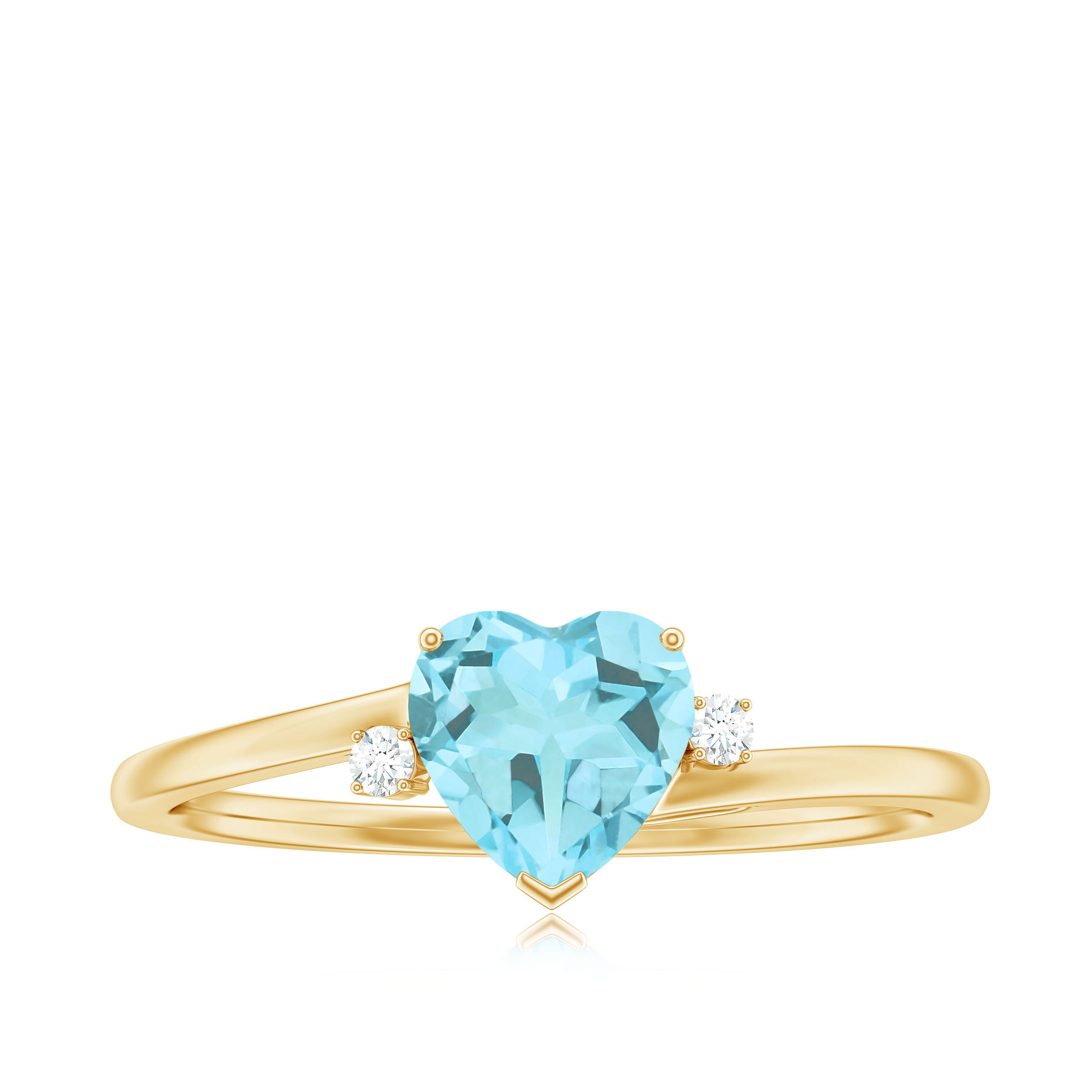 Heart Shape Sky Blue Topaz Solitaire Promise Ring with Diamond Sky Blue Topaz - ( AAA ) - Quality - Rosec Jewels