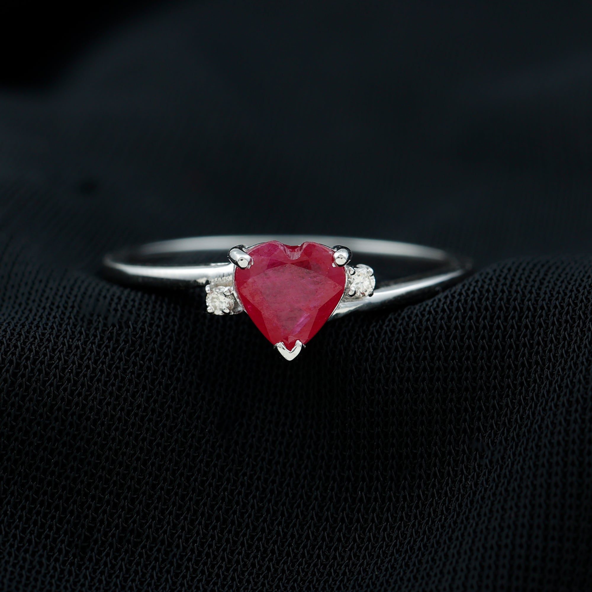 Natural Ruby Heart Solitaire Promise Ring with Diamond Ruby - ( AAA ) - Quality - Rosec Jewels