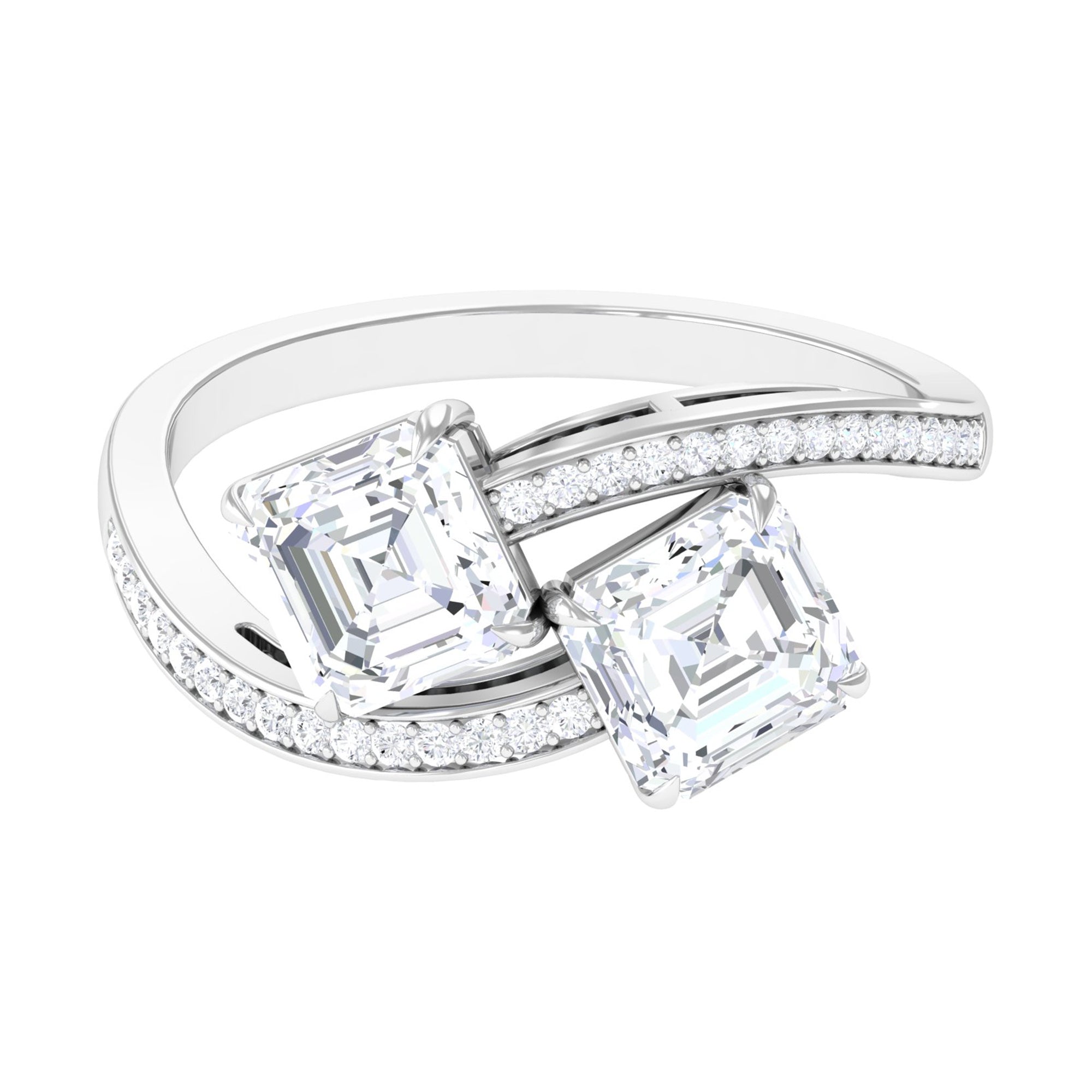 Asscher Cut Cubic Zirconia Two Stone Engagement Ring Zircon - ( AAAA ) - Quality - Rosec Jewels