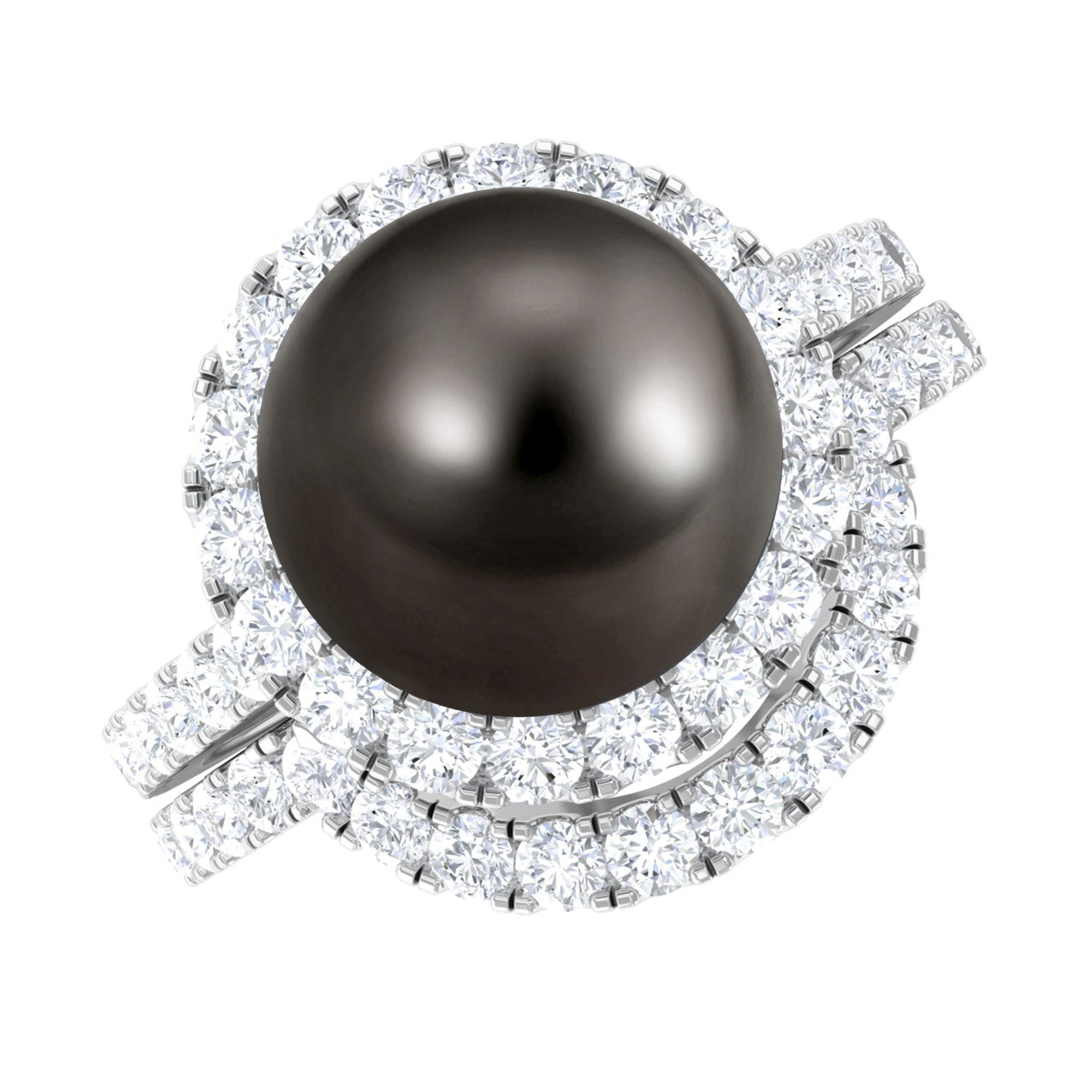 9 CT Tahitian Pearl and Diamond Halo Wedding Ring Set Tahitian pearl - ( AAA ) - Quality - Rosec Jewels