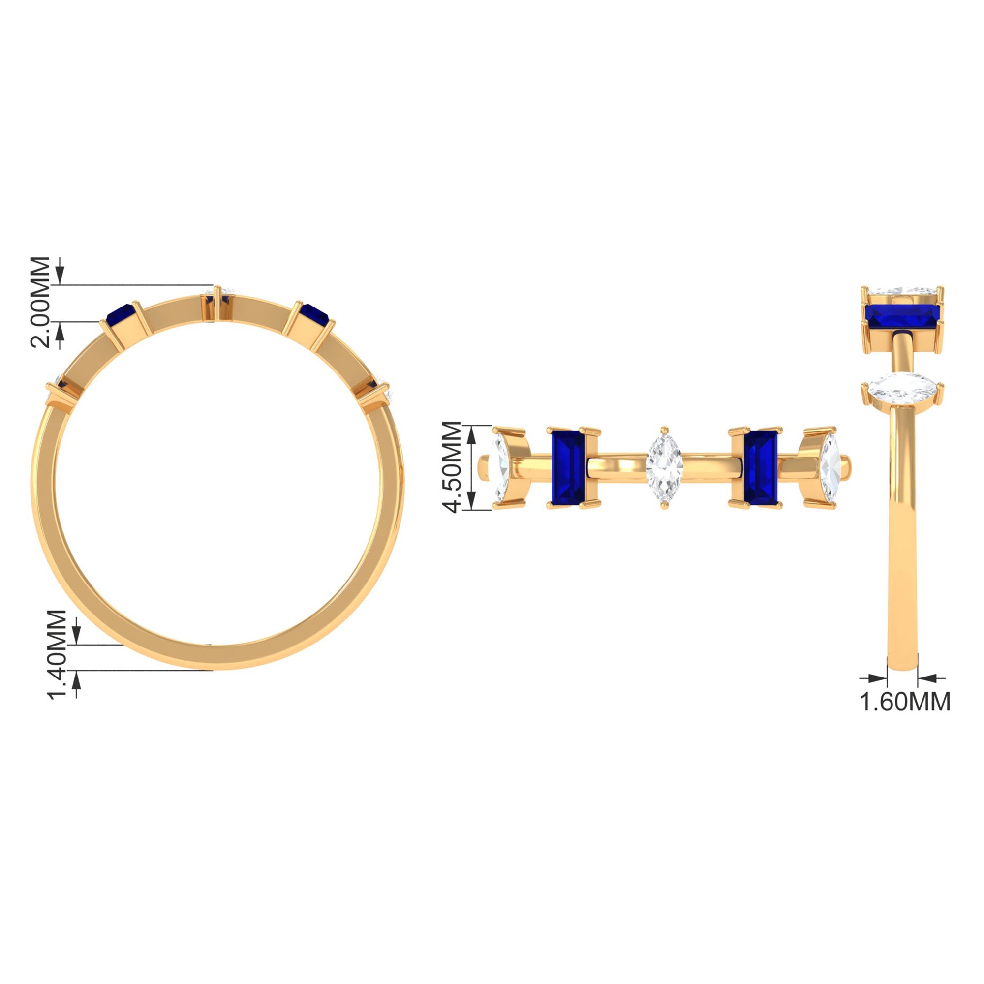 0.50 CT Baguette Blue Sapphire and Marquise Diamond Minimal Half Eternity Ring Blue Sapphire - ( AAA ) - Quality - Rosec Jewels