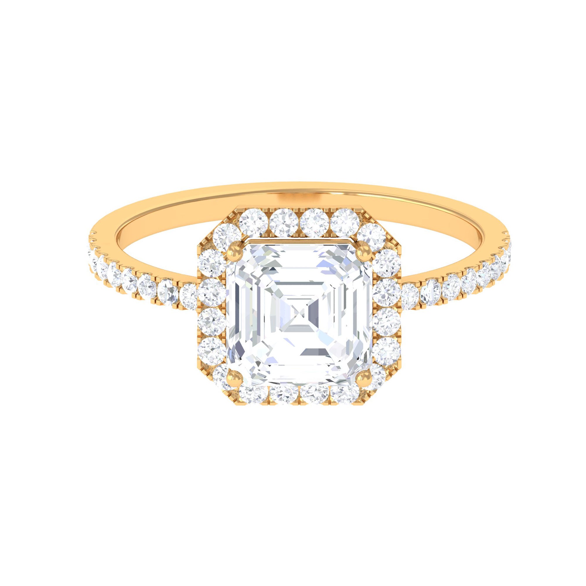 Asscher Cut Simulated Diamond Halo Engagement Ring Zircon - ( AAAA ) - Quality - Rosec Jewels