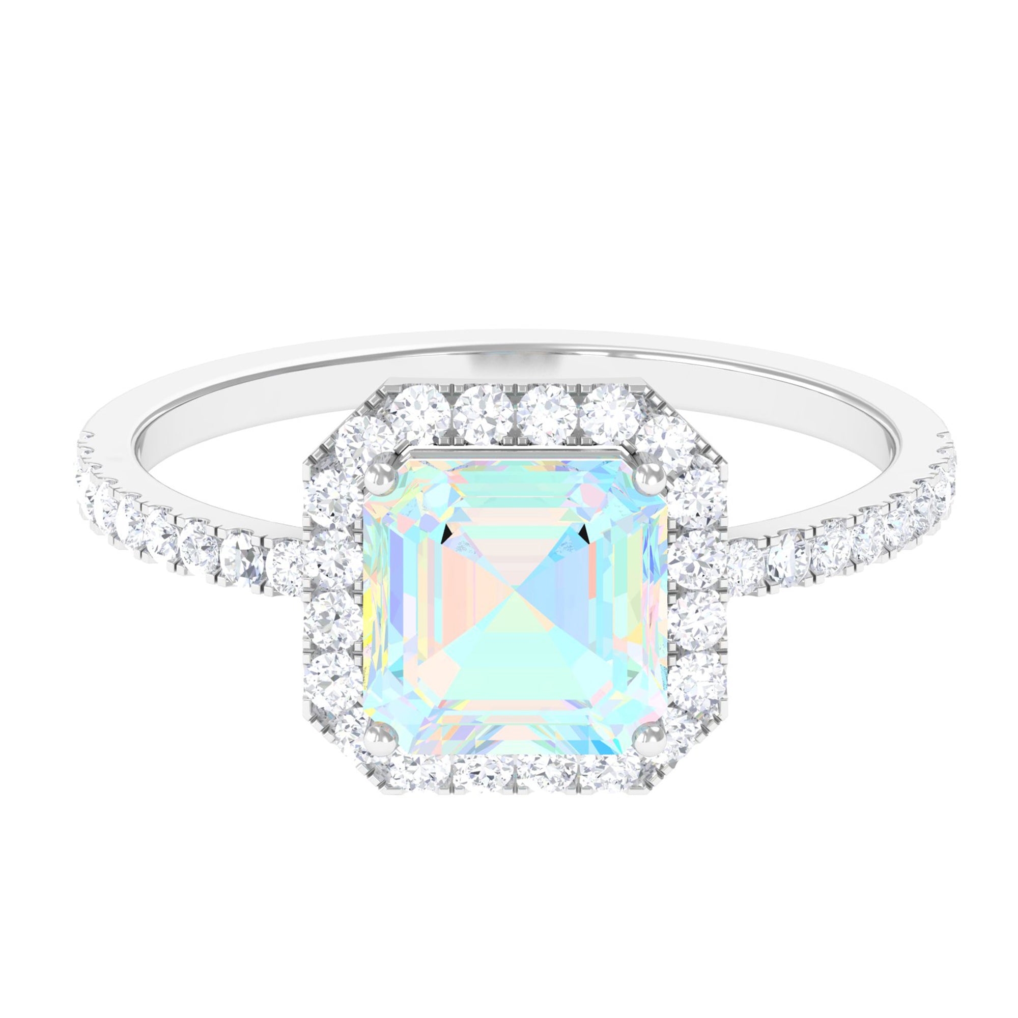 Asscher Cut Ethiopian Opal Halo Engagement Ring with Diamond Ethiopian Opal - ( AAA ) - Quality - Rosec Jewels