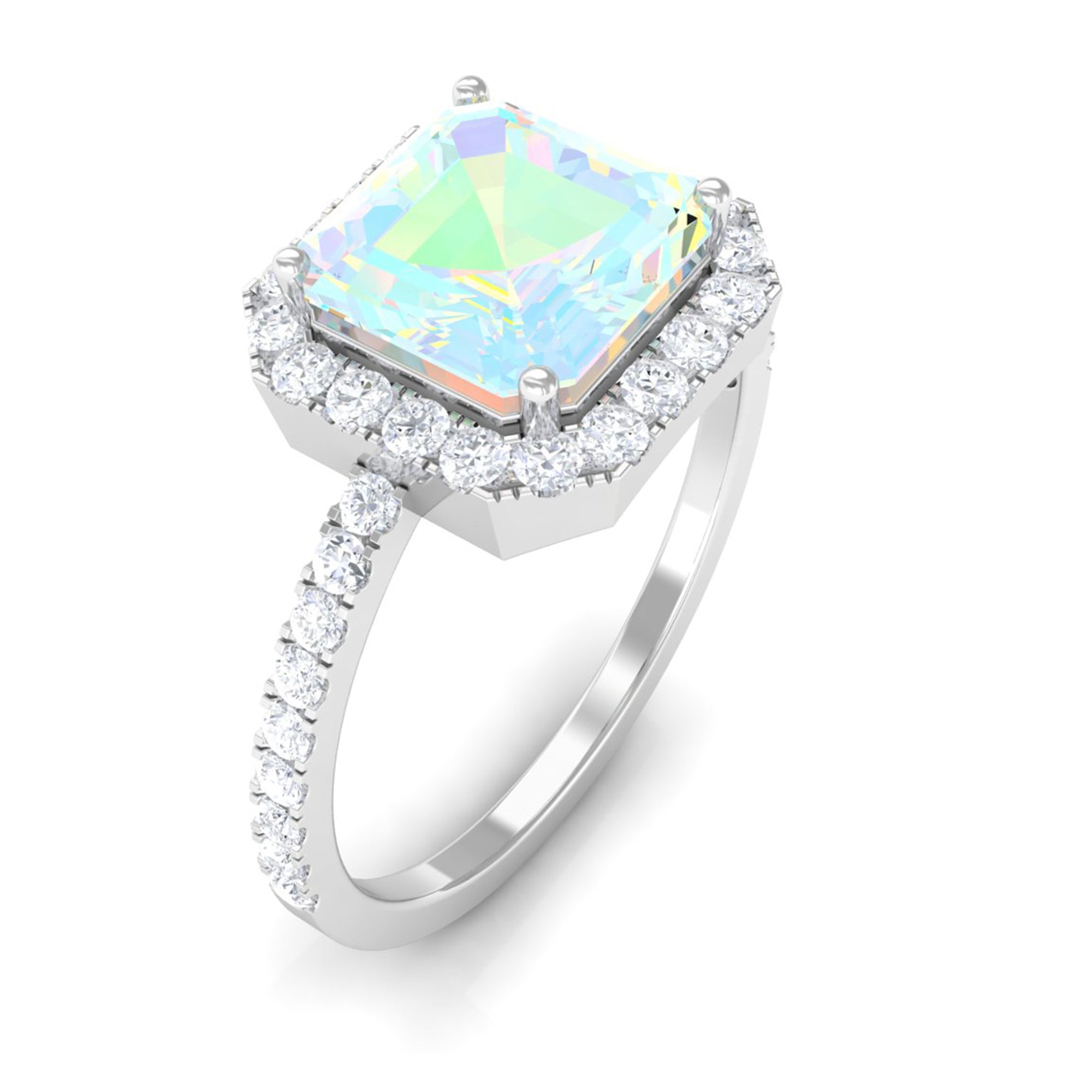 Asscher Cut Ethiopian Opal Halo Engagement Ring with Diamond Ethiopian Opal - ( AAA ) - Quality - Rosec Jewels