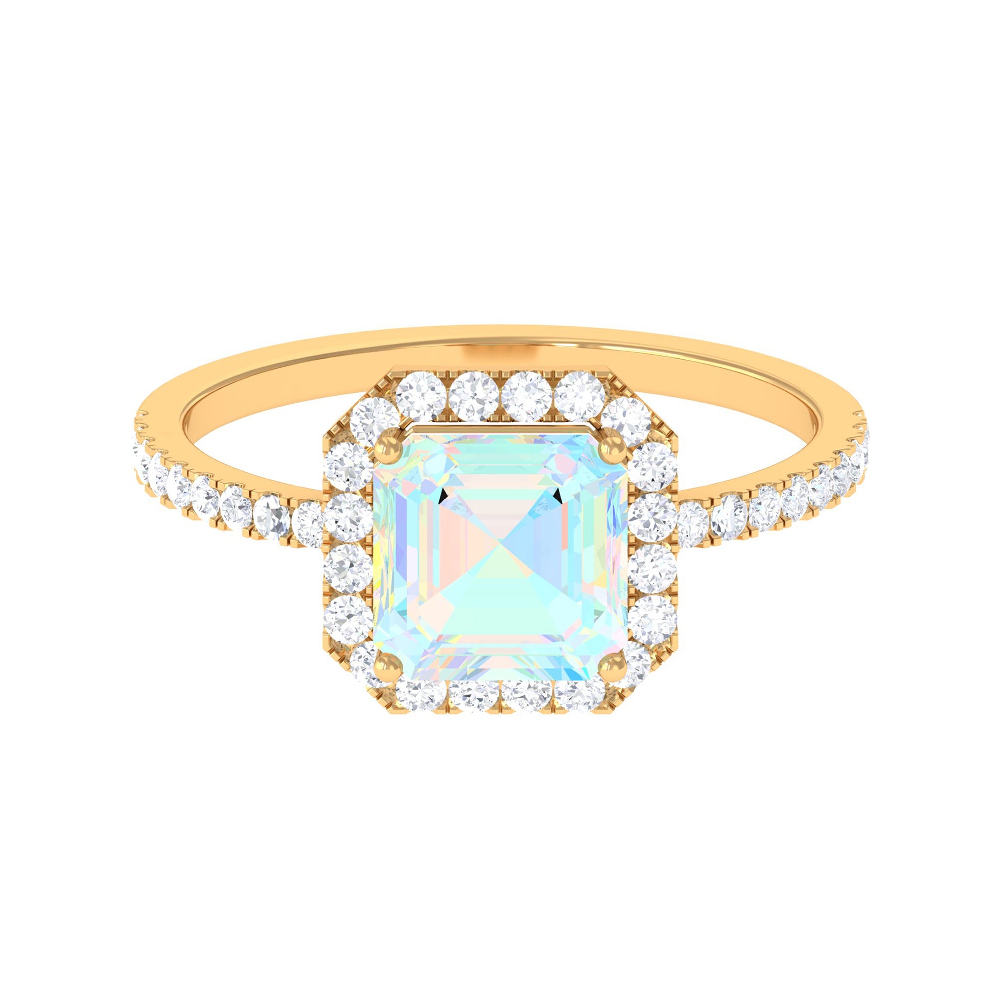 Asscher Cut Ethiopian Opal Halo Engagement Ring with Diamond Ethiopian Opal - ( AAA ) - Quality - Rosec Jewels