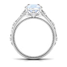 Cushion Cut Solitaire Moonstone Floral Engagement Ring with Diamond Moonstone - ( AAA ) - Quality - Rosec Jewels