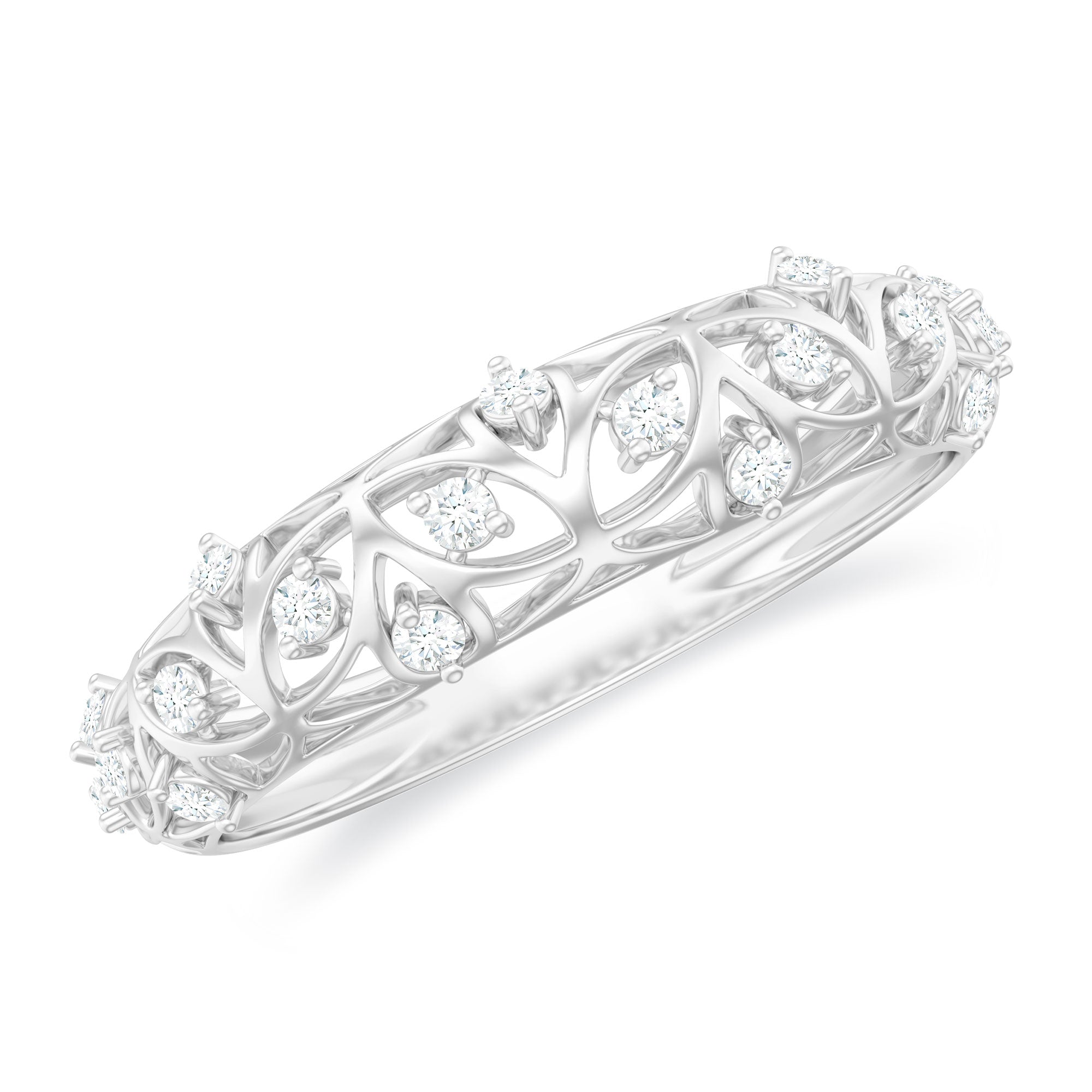 Round Zircon Semi Eternity Band Ring with Gold Filigree Details Zircon - ( AAAA ) - Quality - Rosec Jewels