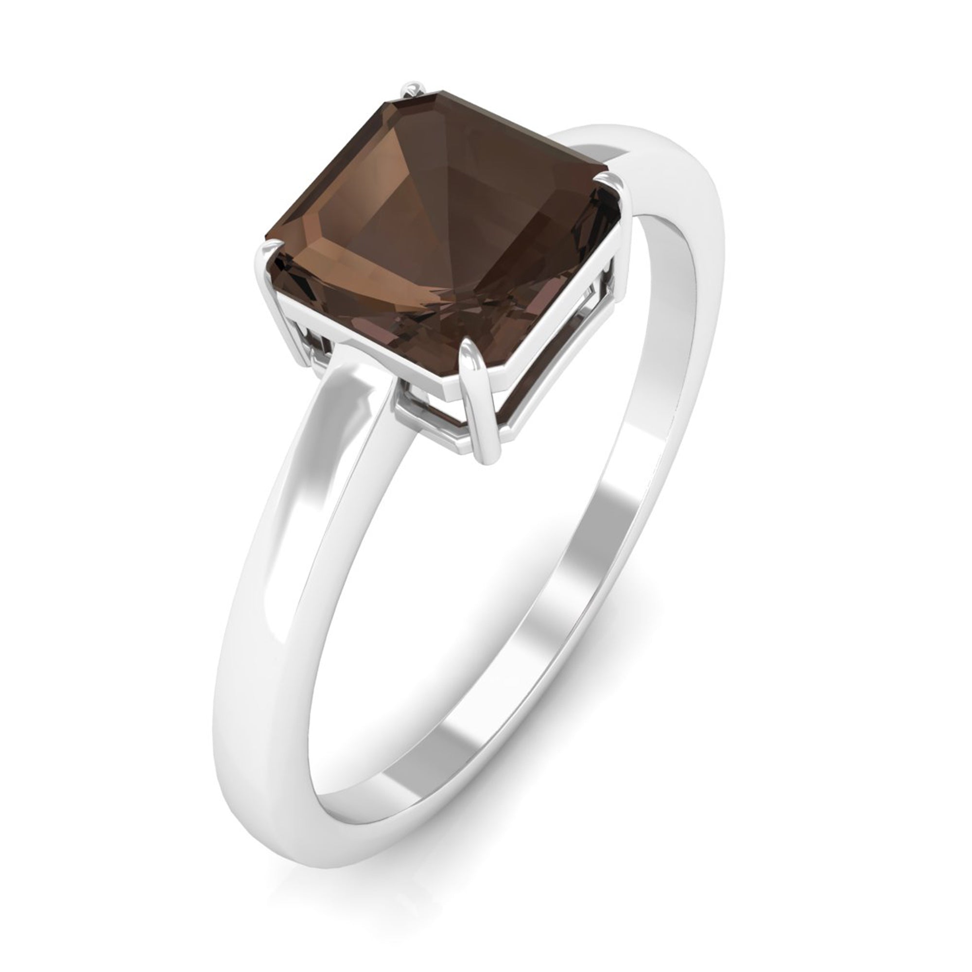 Simple Asscher Cut Smoky Quartz Solitaire Ring in Gold Smoky Quartz - ( AAA ) - Quality - Rosec Jewels