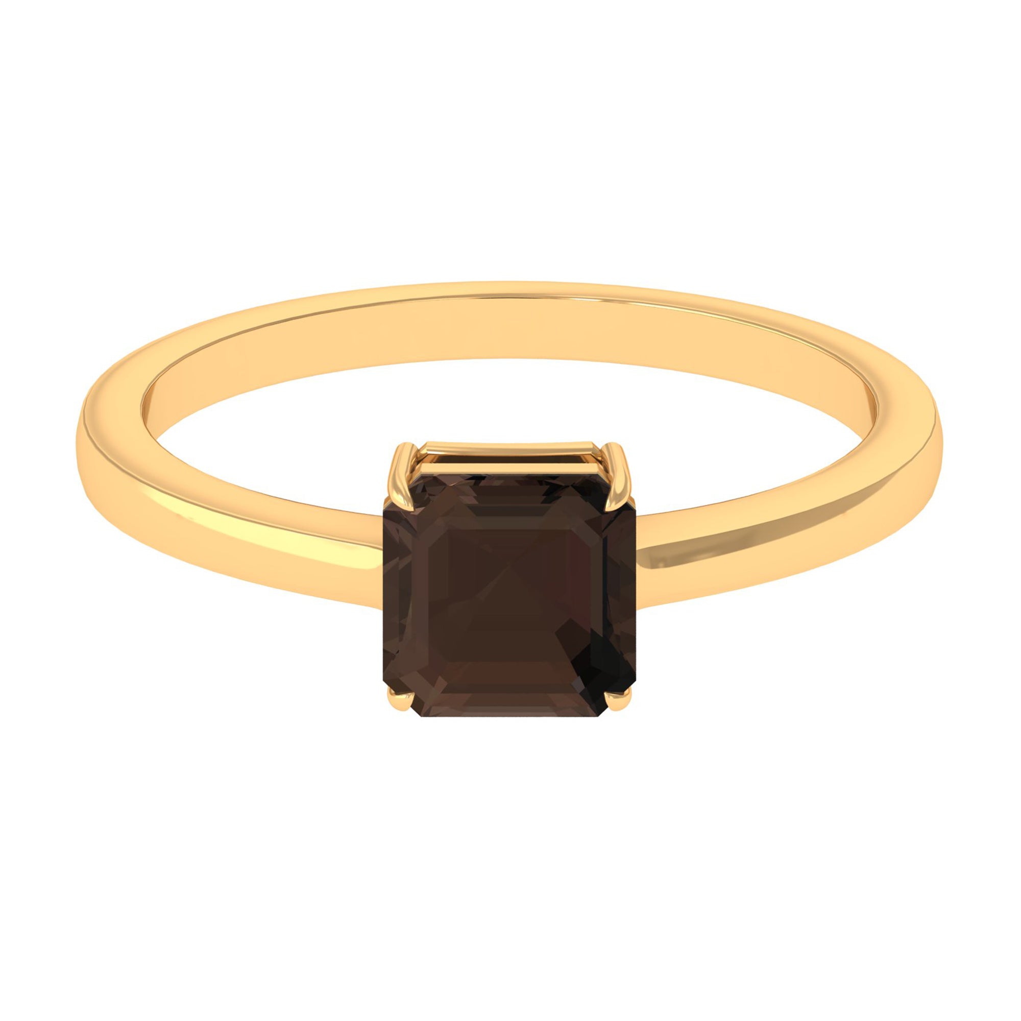 Simple Asscher Cut Smoky Quartz Solitaire Ring in Gold Smoky Quartz - ( AAA ) - Quality - Rosec Jewels