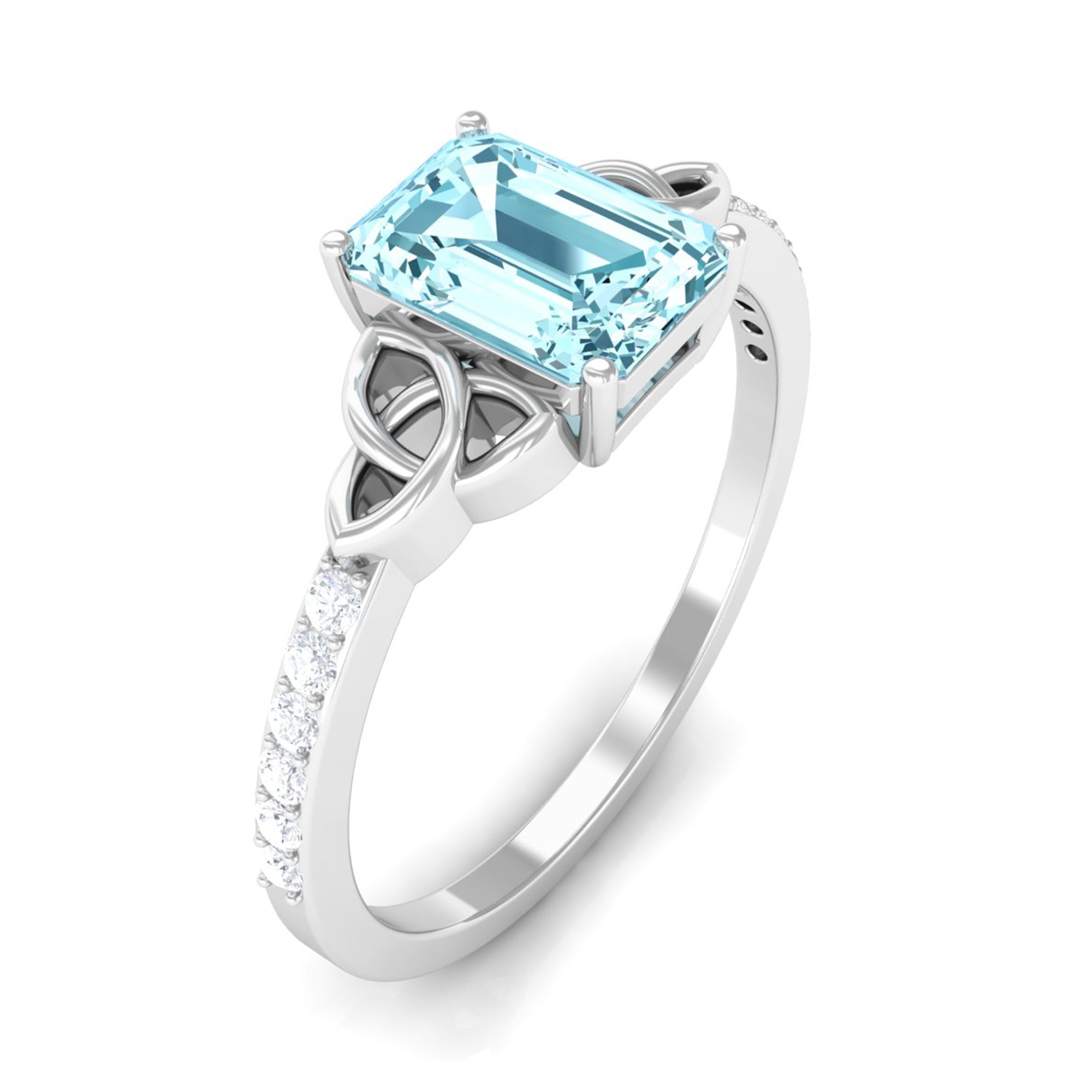 Octagon Cut Solitaire Aquamarine Celtic Knot Engagement Ring with Diamond Aquamarine - ( AAA ) - Quality - Rosec Jewels