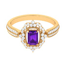 Vintage Style Octagon Amethyst Engagement Ring with Diamond Floral Halo Amethyst - ( AAA ) - Quality - Rosec Jewels