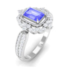 1 CT Vintage Style Emerald Cut Tanzanite Engagement Ring with Diamond Floral Halo Tanzanite - ( AAA ) - Quality - Rosec Jewels