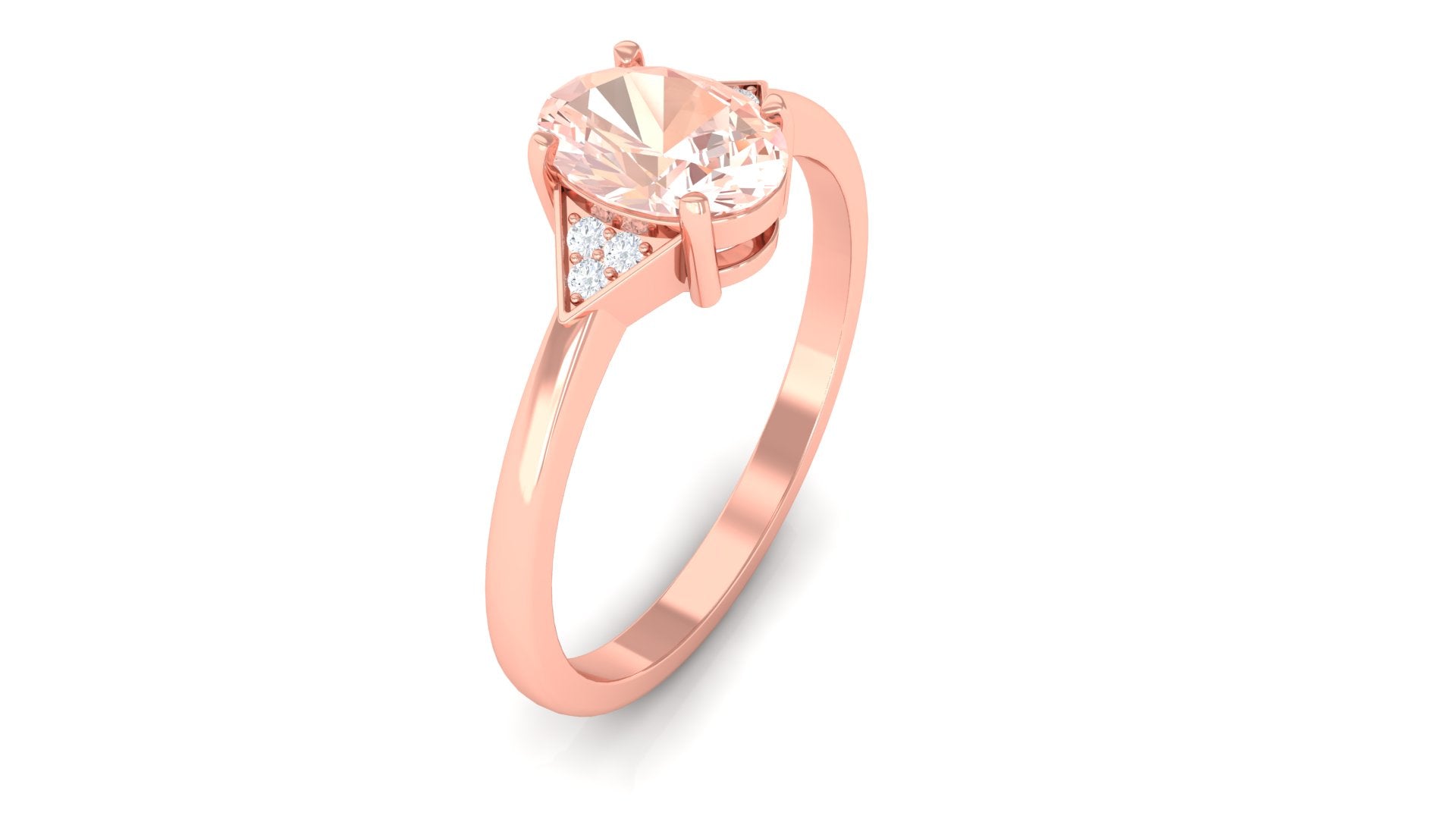 0.75 CT Oval Morganite Solitaire Ring with Diamond Accent Morganite - ( AAA ) - Quality - Rosec Jewels