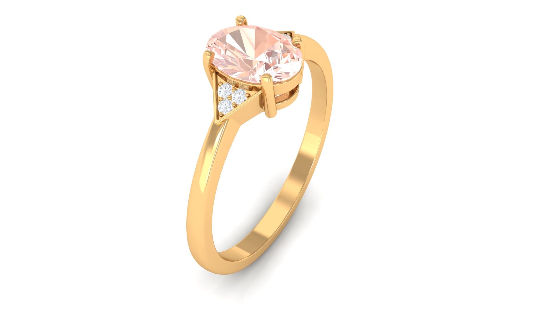 0.75 CT Oval Morganite Solitaire Ring with Diamond Accent Morganite - ( AAA ) - Quality - Rosec Jewels