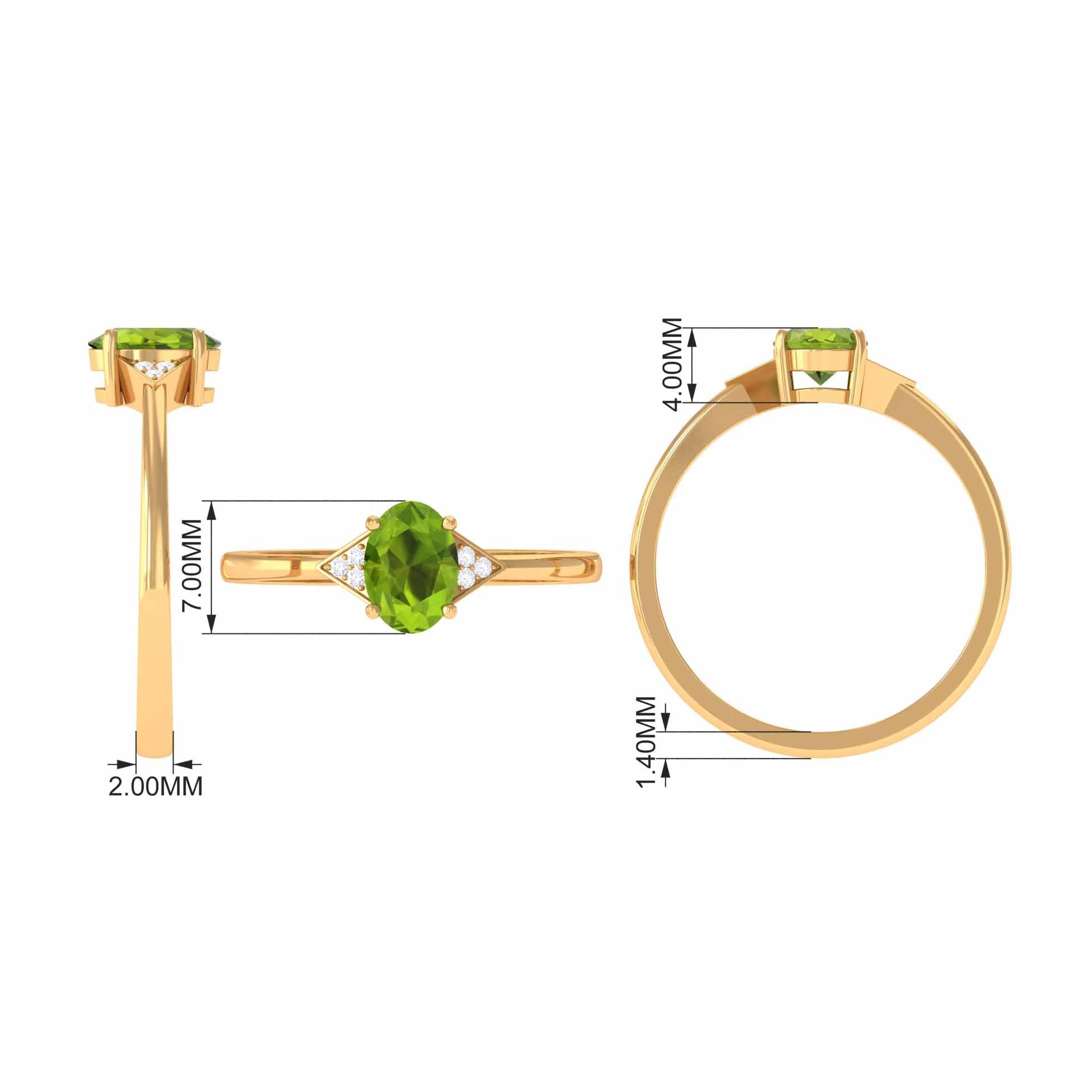 Oval Peridot Solitaire Ring with Diamond Accent Peridot - ( AAA ) - Quality - Rosec Jewels