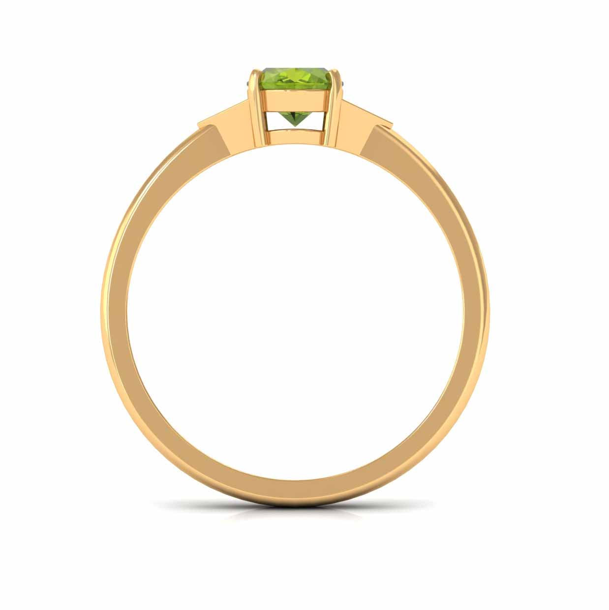 Oval Peridot Solitaire Ring with Diamond Accent Peridot - ( AAA ) - Quality - Rosec Jewels