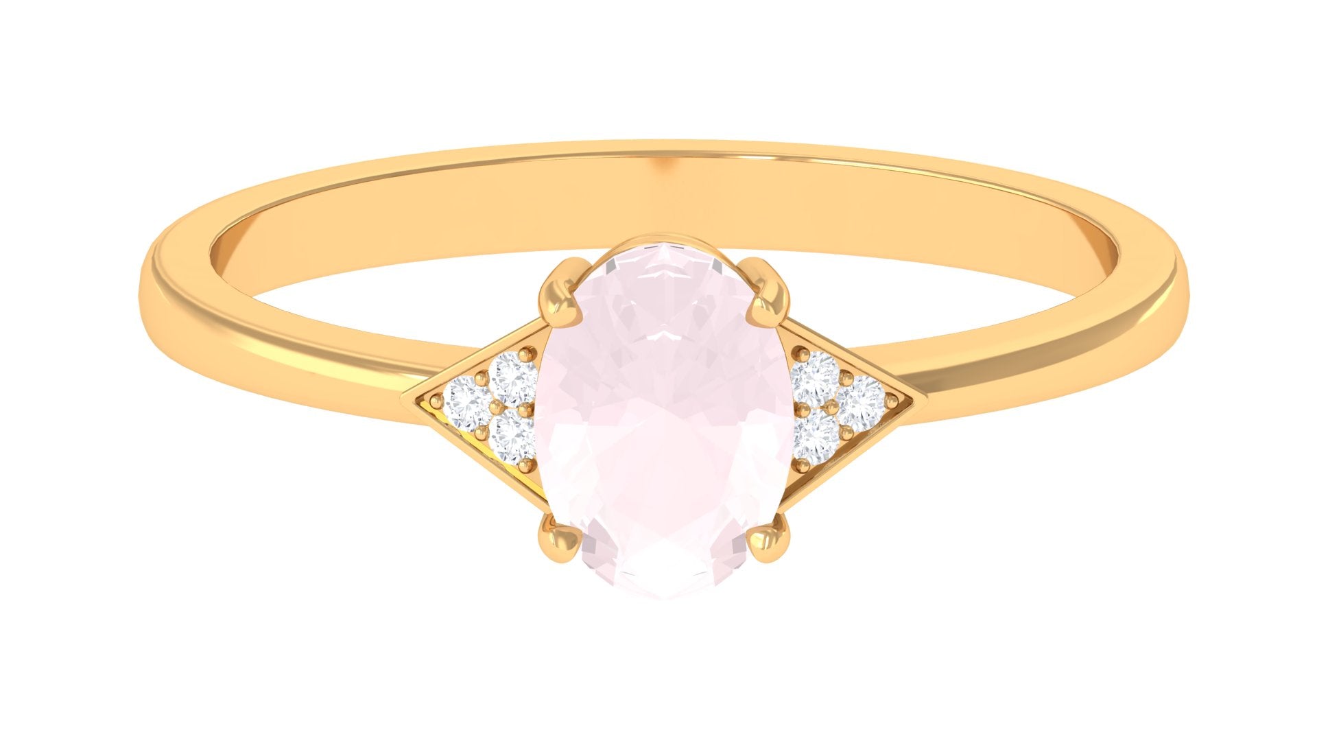 0.75 CT Oval Rose Quartz Solitaire Ring with Diamond Accent Rose Quartz - ( AAA ) - Quality - Rosec Jewels