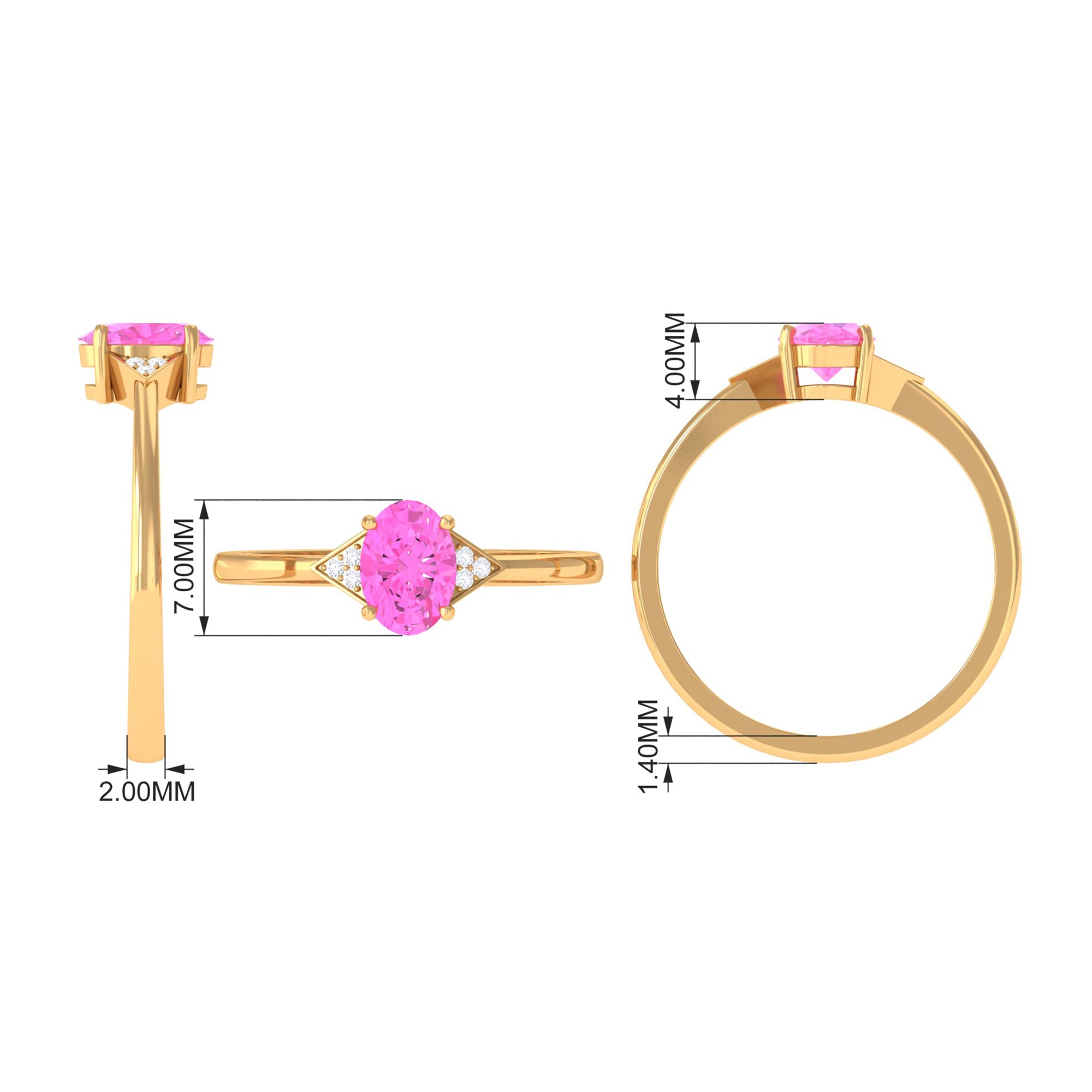 1 CT Oval Pink Sapphire Solitaire Ring with Diamond Accent Pink Sapphire - ( AAA ) - Quality - Rosec Jewels