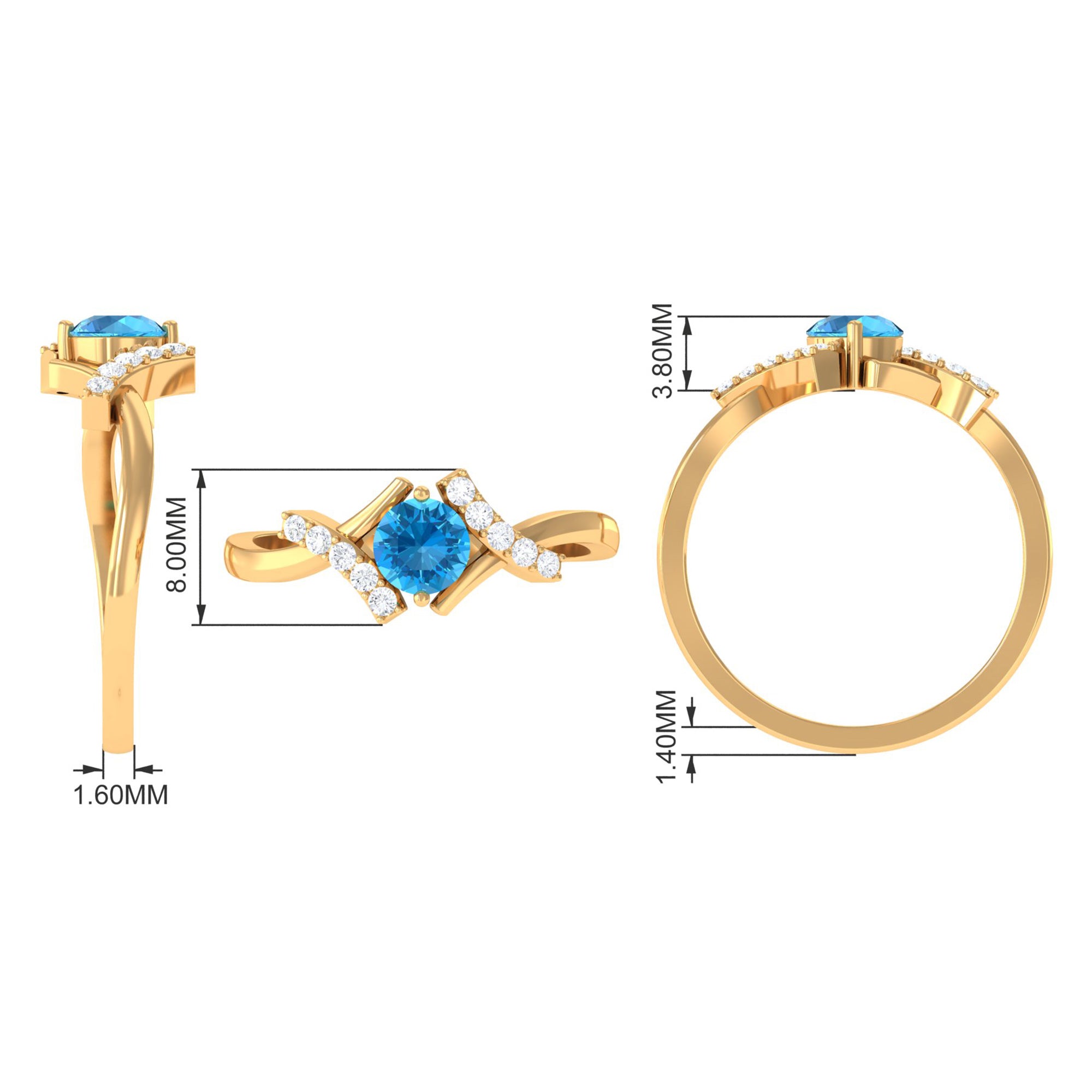 Swiss Blue Topaz and Diamond Designer Promise Ring Swiss Blue Topaz - ( AAA ) - Quality - Rosec Jewels