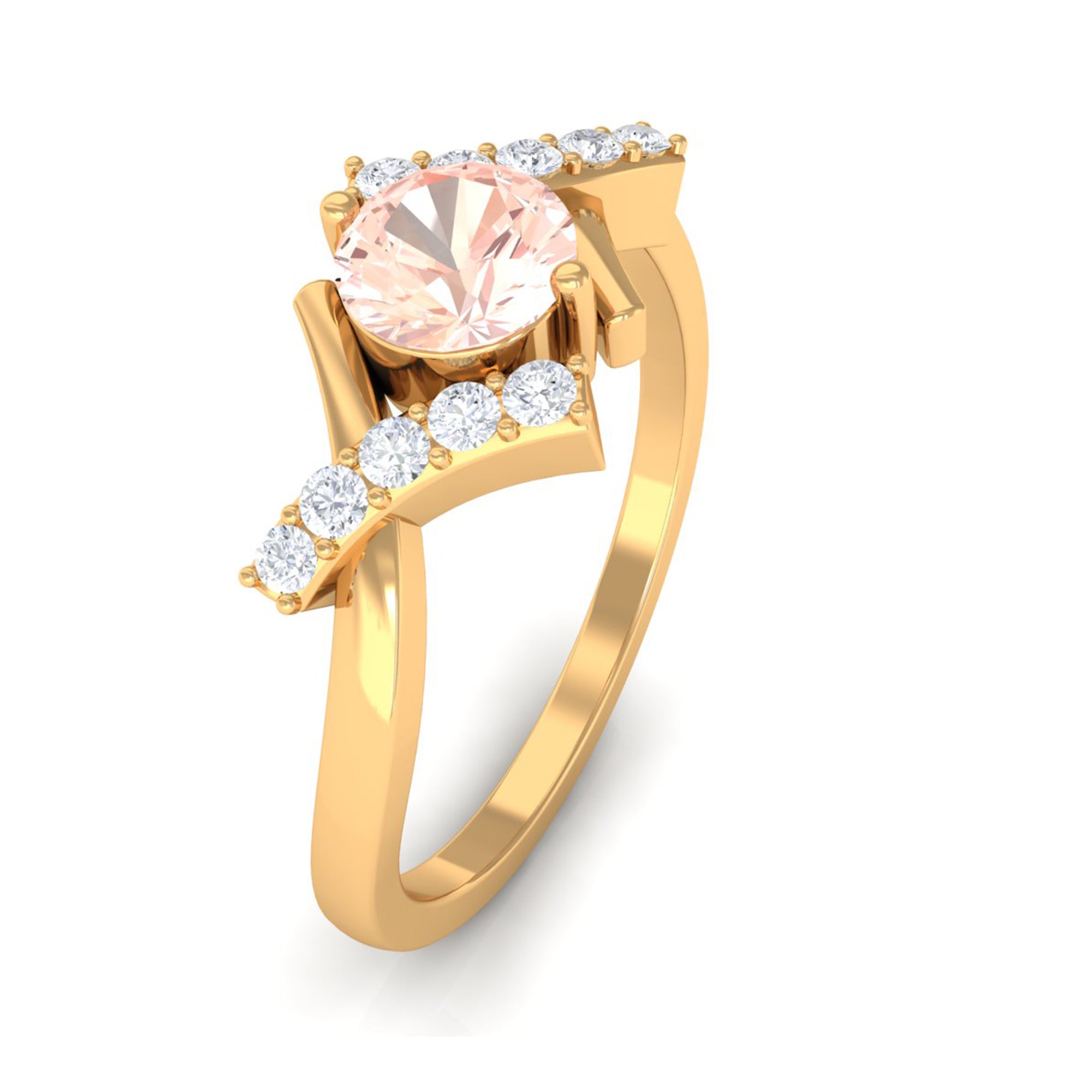 Morganite and Diamond Designer Engagement Ring Morganite - ( AAA ) - Quality - Rosec Jewels