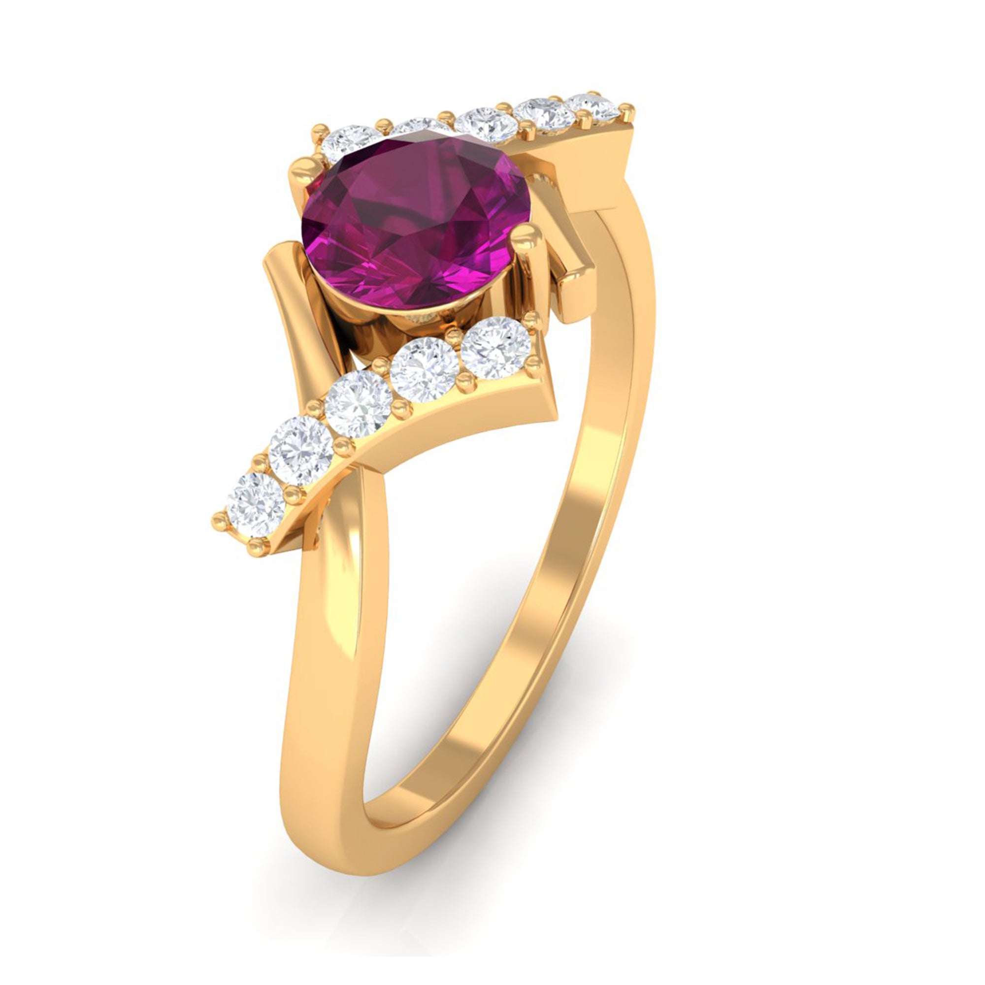 0.75 CT Rhodolite Engagement Ring with Diamond Accent Rhodolite - ( AAA ) - Quality - Rosec Jewels