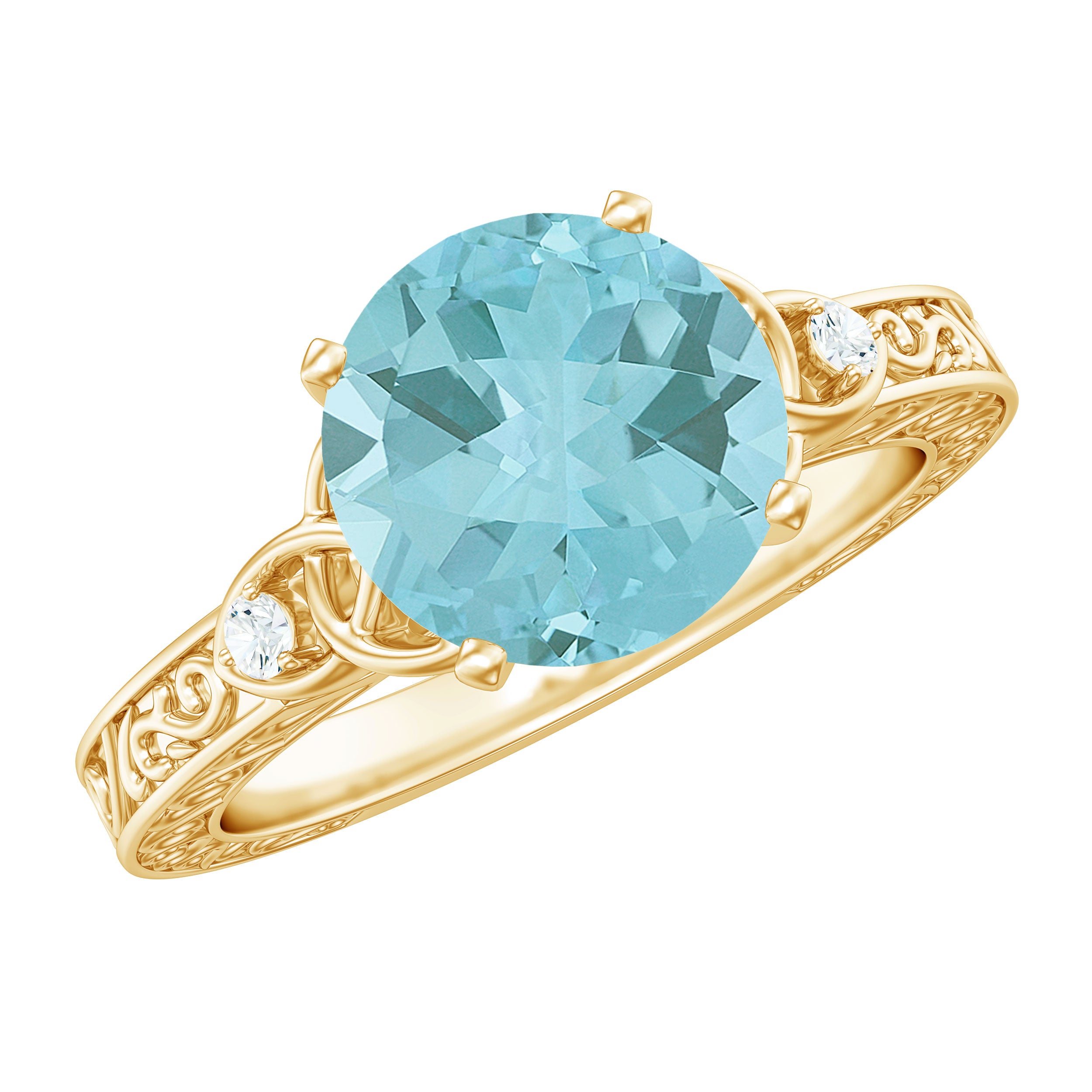 2 CT Solitaire Sky Blue Topaz Celtic Knot Ring with Diamond Sky Blue Topaz - ( AAA ) - Quality - Rosec Jewels