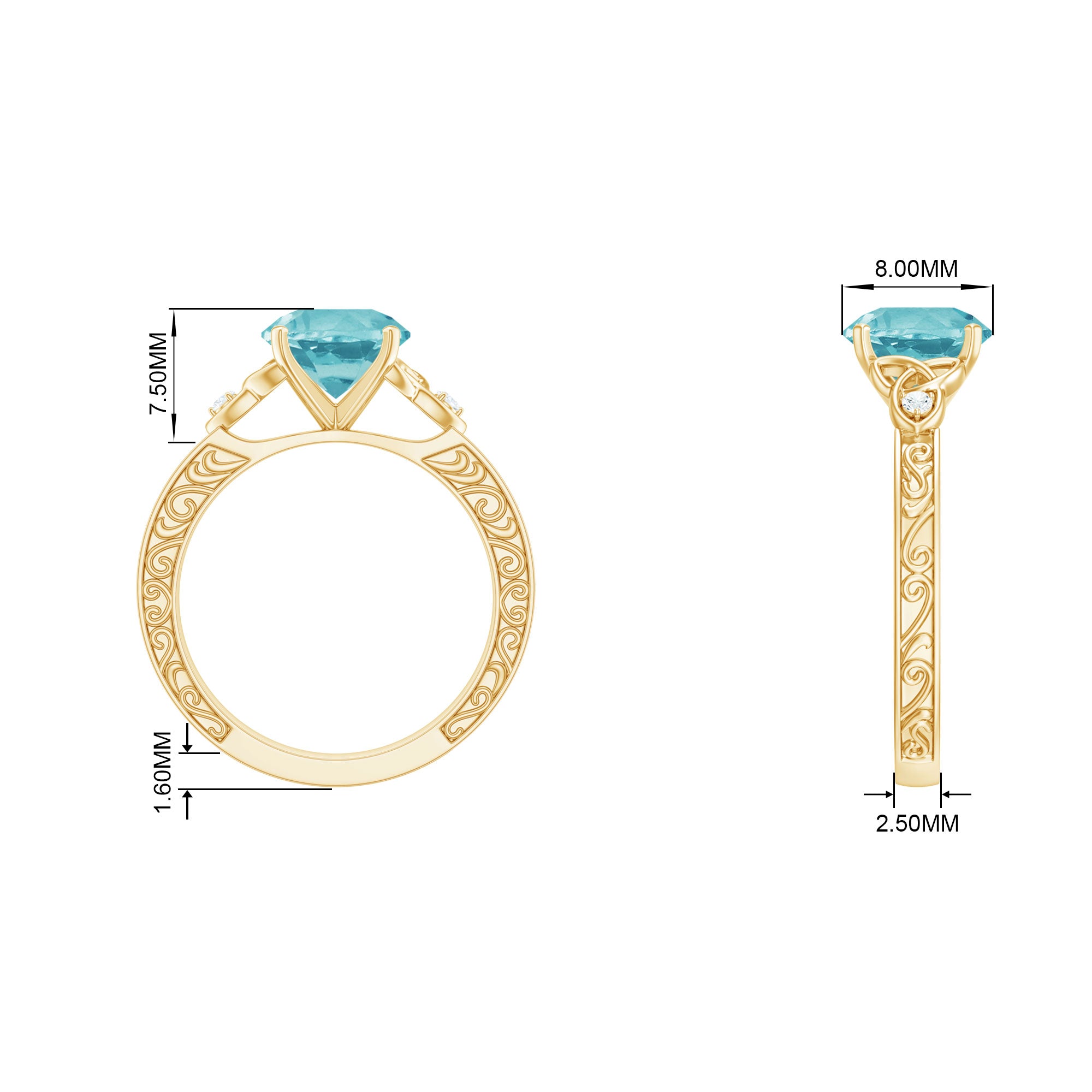 2 CT Solitaire Sky Blue Topaz Celtic Knot Ring with Diamond Sky Blue Topaz - ( AAA ) - Quality - Rosec Jewels