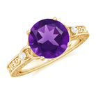 Solitaire Amethyst Celtic Knot Ring with Diamond Amethyst - ( AAA ) - Quality - Rosec Jewels