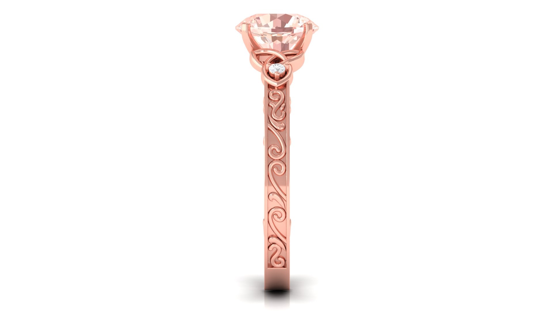 Solitaire Morganite Celtic Knot Ring with Diamond Morganite - ( AAA ) - Quality - Rosec Jewels