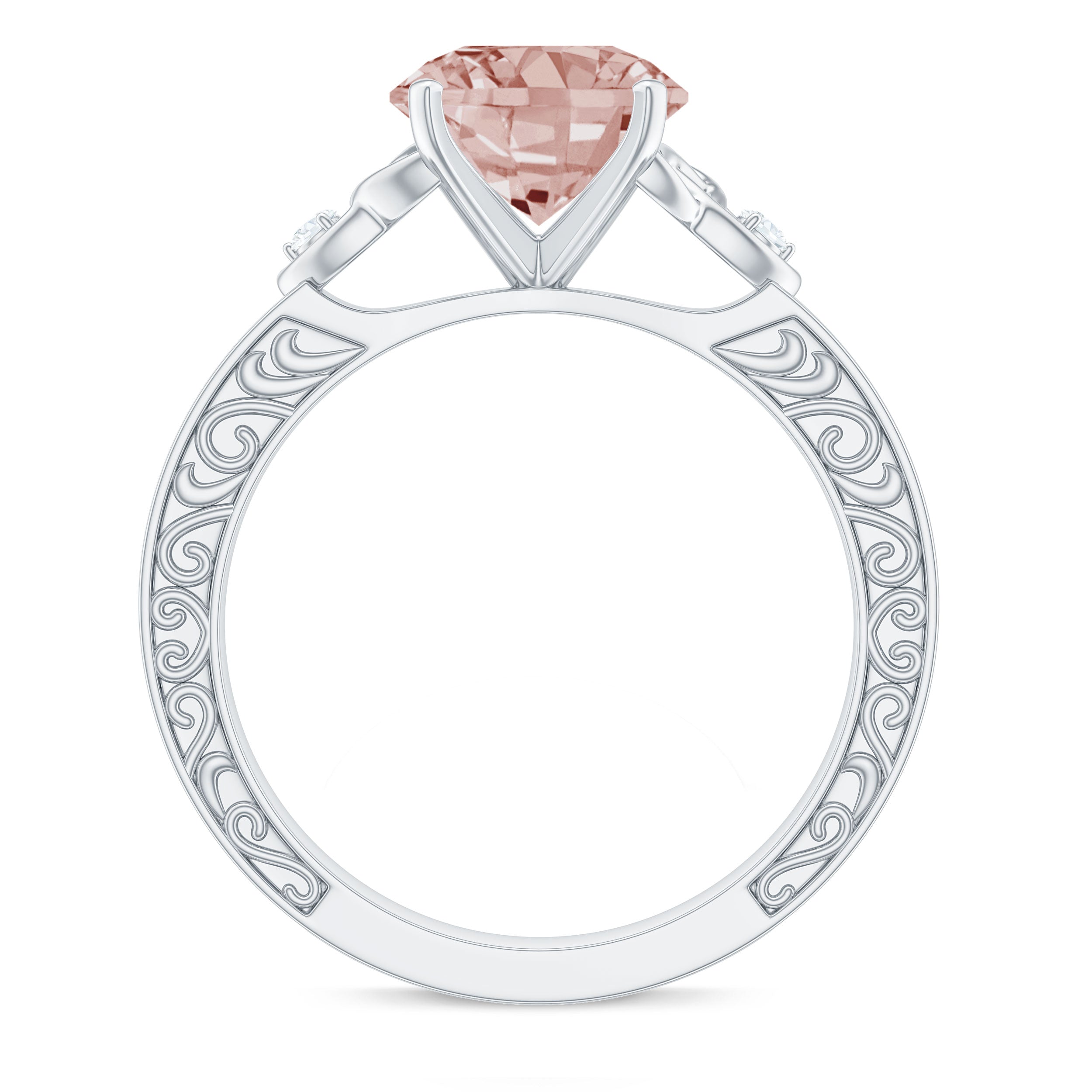 Solitaire Morganite Celtic Knot Ring with Diamond Morganite - ( AAA ) - Quality - Rosec Jewels