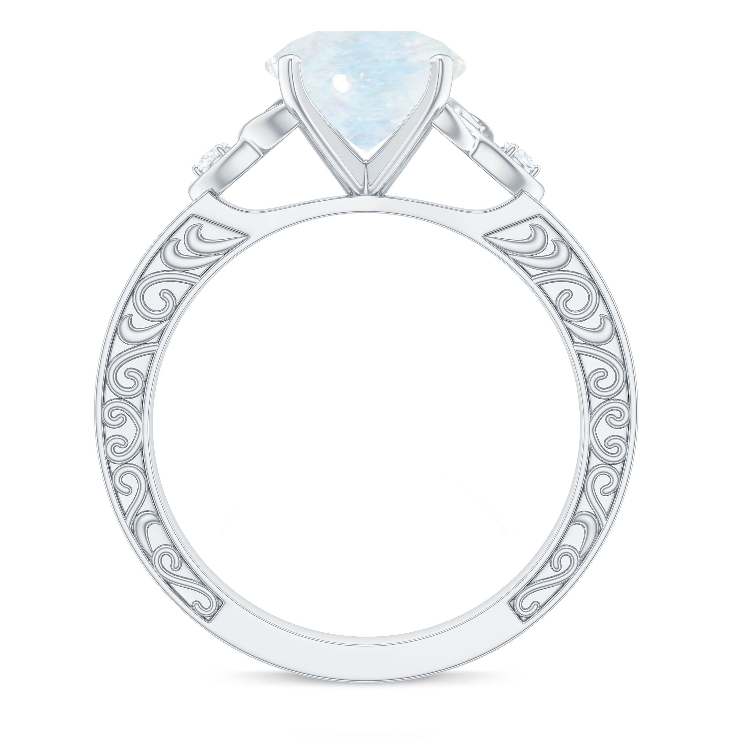 1 CT Solitaire Moonstone Celtic Knot Ring with Diamond Moonstone - ( AAA ) - Quality - Rosec Jewels