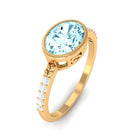 Bezel Set Oval Aquamarine East West Engagement Ring with Diamond Aquamarine - ( AAA ) - Quality - Rosec Jewels