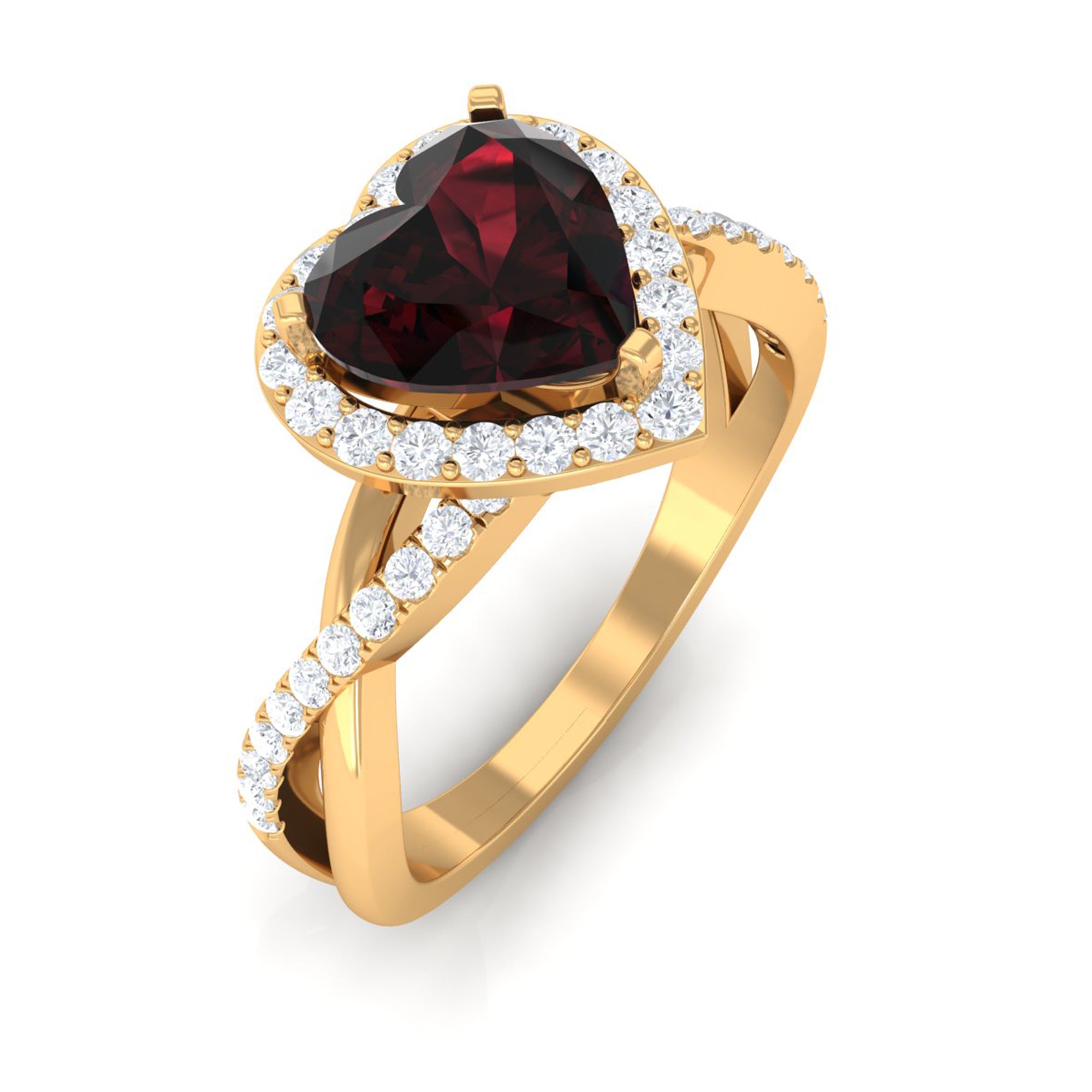 Heart Shape Garnet Crossover Engagement Ring with Diamond Garnet - ( AAA ) - Quality - Rosec Jewels