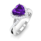 Heart Shape Amethyst Crossover Engagement Ring with Diamond Amethyst - ( AAA ) - Quality - Rosec Jewels