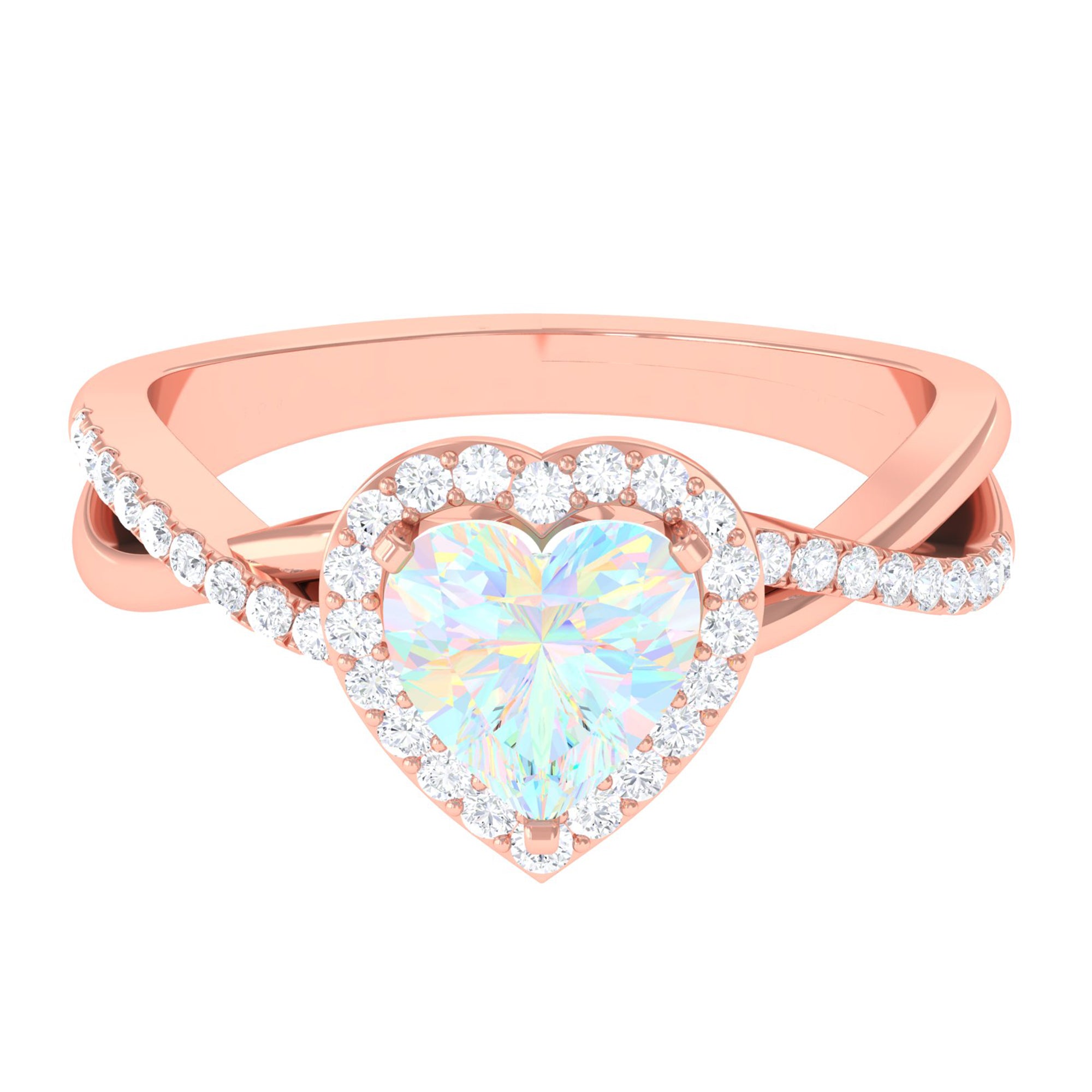 Heart Shape Ethiopian Opal Crossover Engagement Ring with Diamond Ethiopian Opal - ( AAA ) - Quality - Rosec Jewels