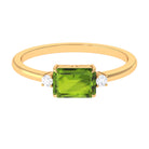 Emerald Cut Peridot East West Engagement Ring with Diamond Peridot - ( AAA ) - Quality - Rosec Jewels