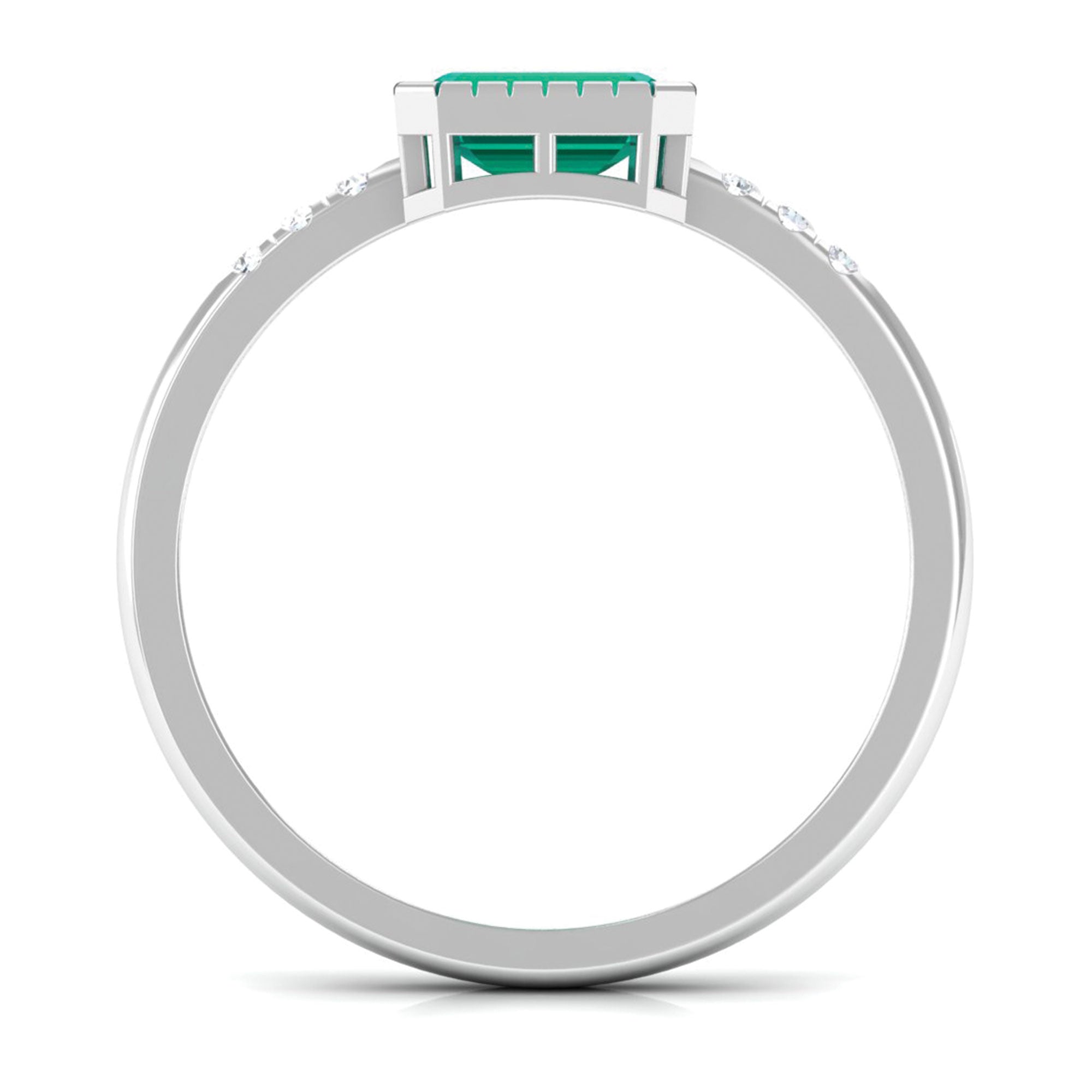 Octagon Cut Emerald East West Engagement Ring with Diamond Accent Emerald - ( AAA ) - Quality - Rosec Jewels