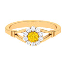 Split Shank Yellow Sapphire and Diamond Halo Engagement Ring Yellow Sapphire - ( AAA ) - Quality - Rosec Jewels