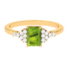 Emerald Cut Peridot and Diamond Solitaire Engagement Ring Peridot - ( AAA ) - Quality - Rosec Jewels