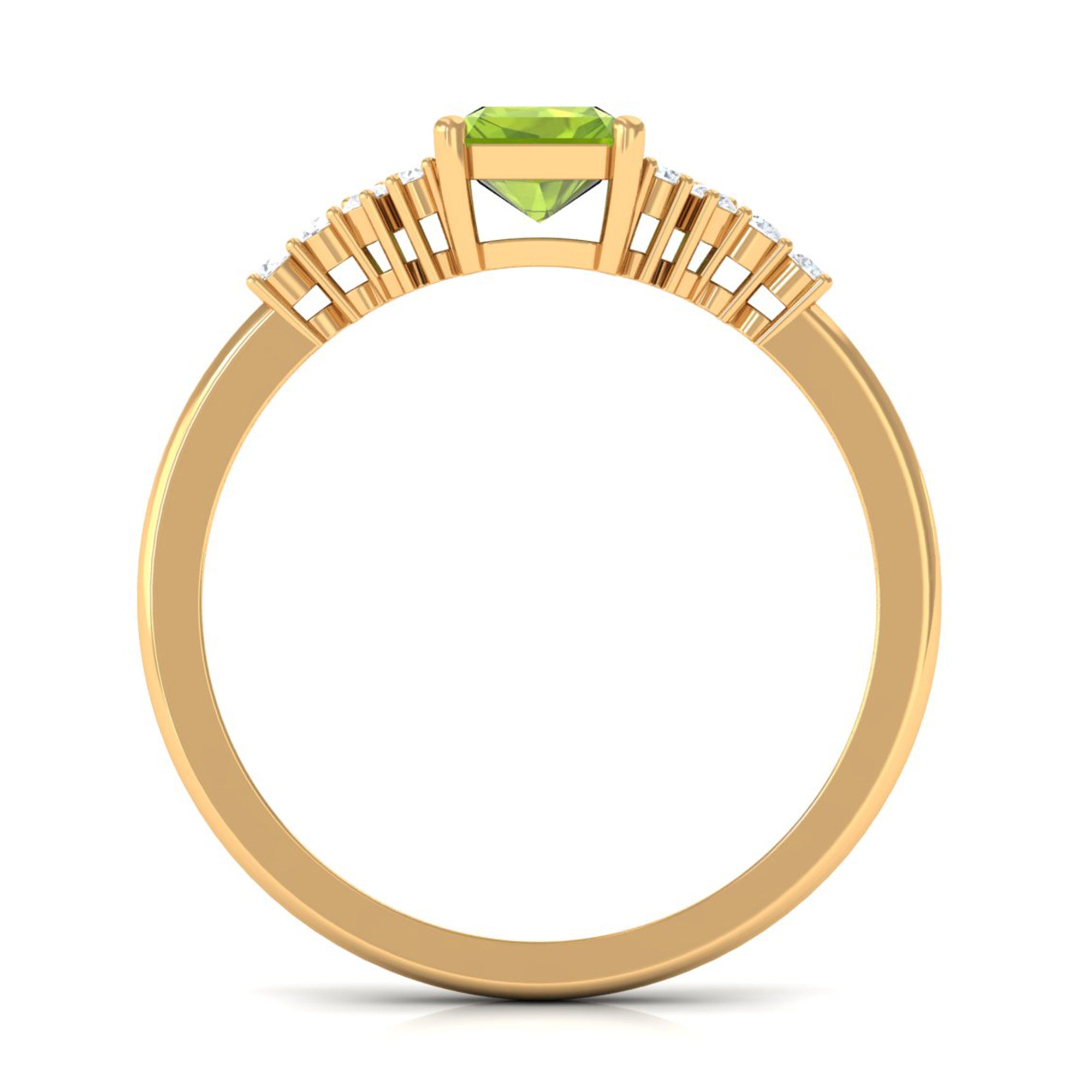 Emerald Cut Peridot and Diamond Solitaire Engagement Ring Peridot - ( AAA ) - Quality - Rosec Jewels