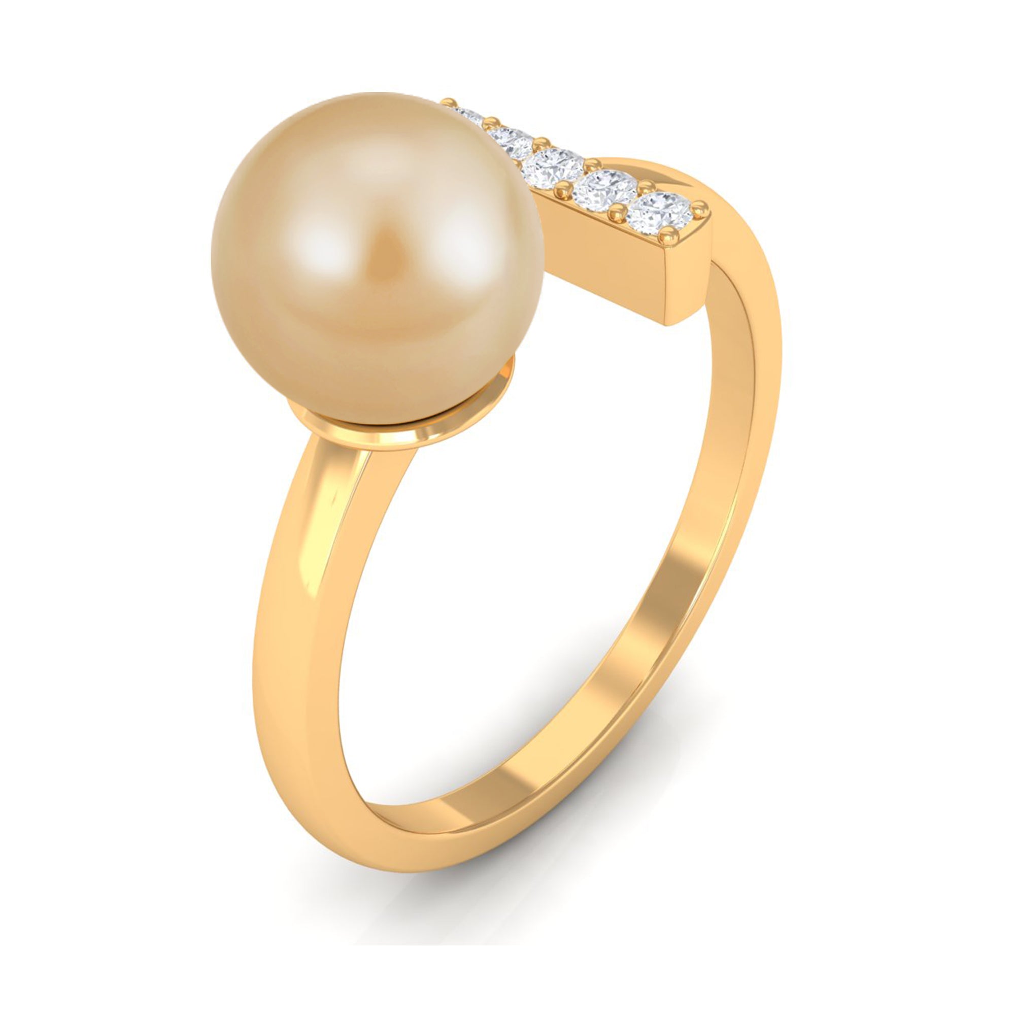 South Sea Pearl and Diamond Modern Cuff Engagement Ring South Sea Pearl - ( AAA ) - Quality - Rosec Jewels