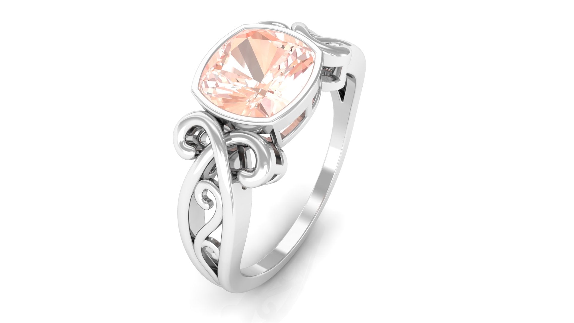 Vintage Style Cushion Morganite Solitaire Ring in Bezel Setting Morganite - ( AAA ) - Quality - Rosec Jewels