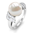 Elegant Freshwater Pearl Solitaire Ring with Diamond Accent Freshwater Pearl - ( AAA ) - Quality - Rosec Jewels