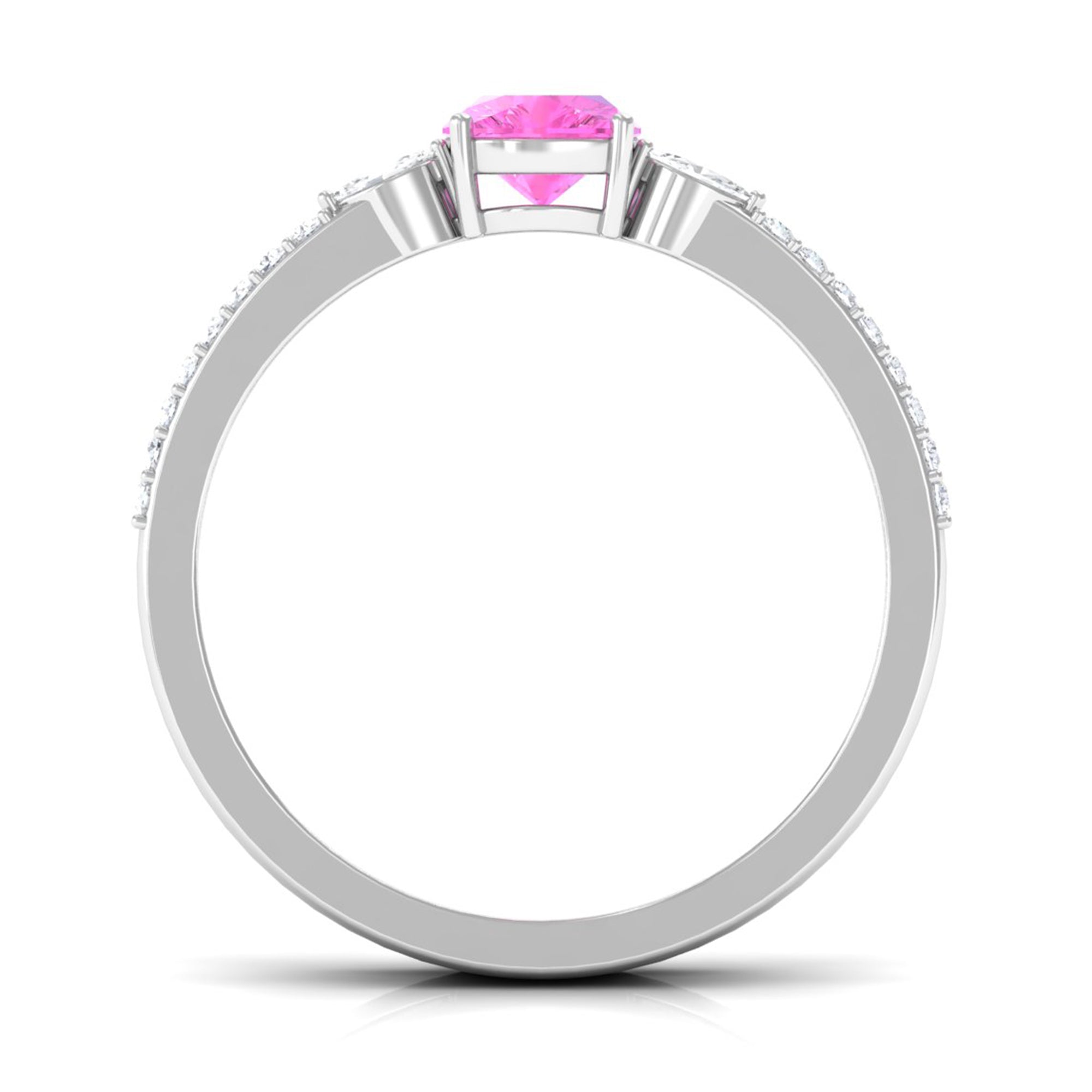 Created Pink Sapphire and Diamond Anniversary Double Band Ring Lab Created Pink Sapphire - ( AAAA ) - Quality - Rosec Jewels